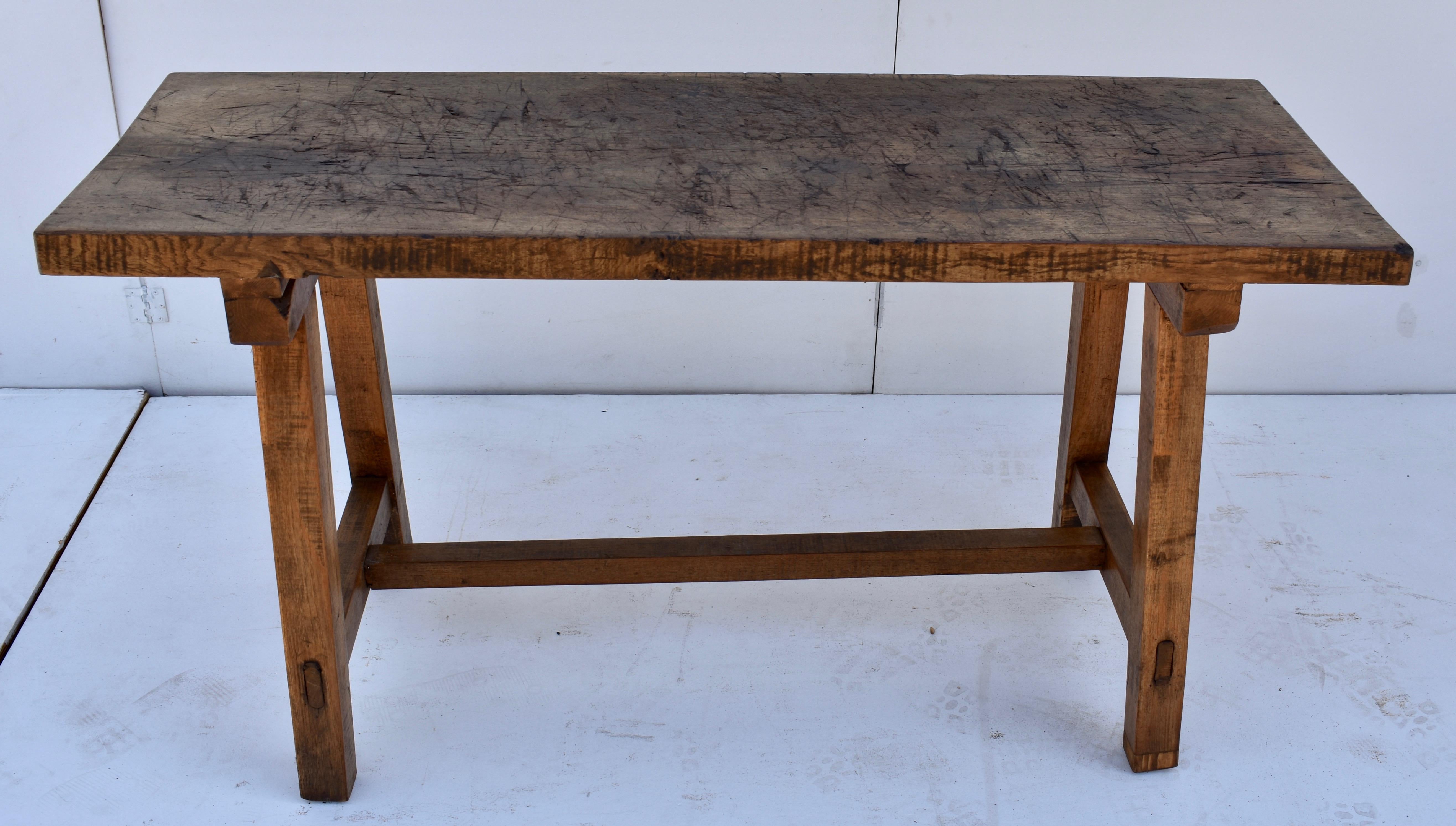 Vintage Oak Pig Bench Butcher's Block Table 3