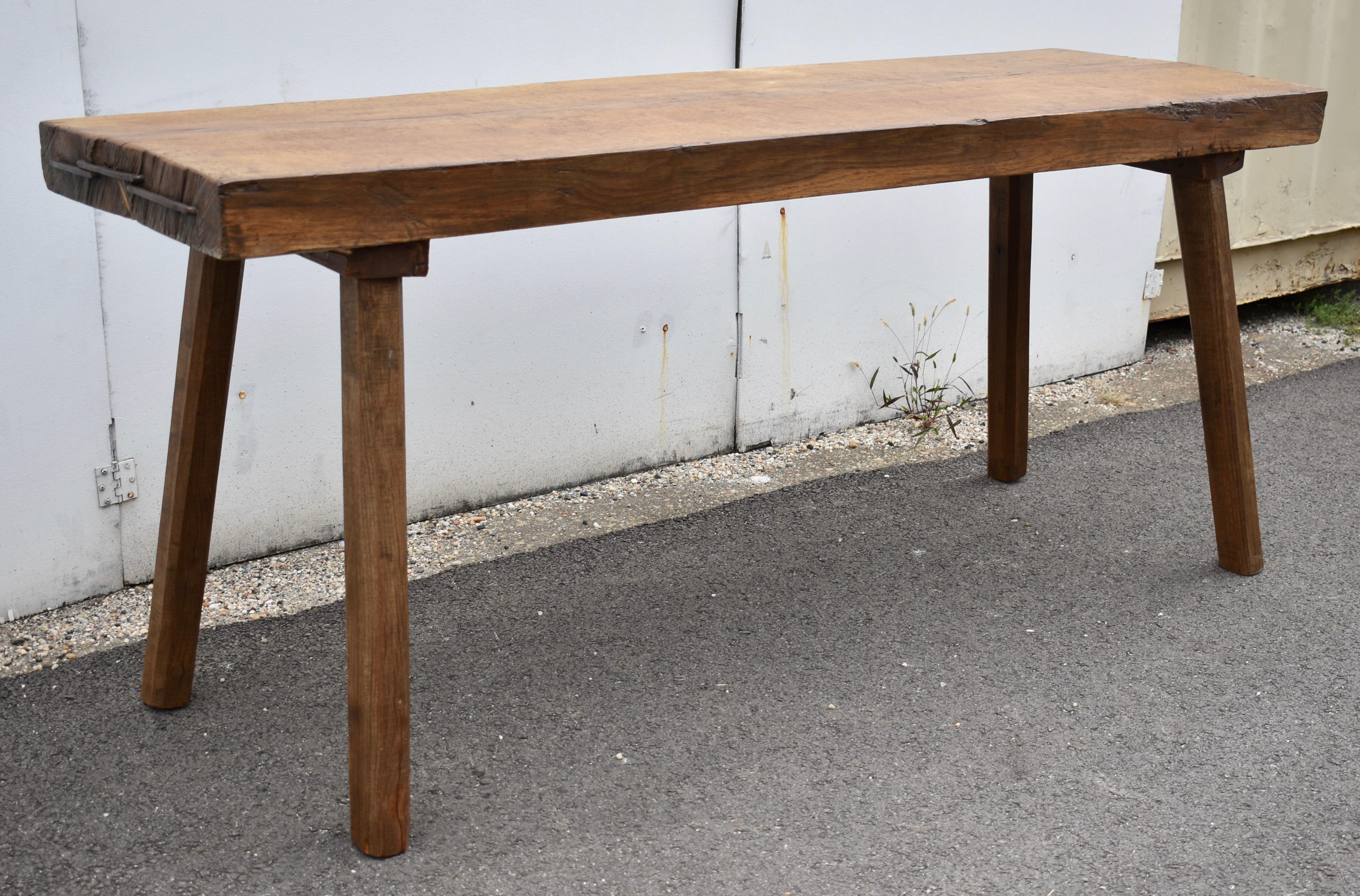 Country Vintage Oak Pig Bench Butcher's Block Table For Sale
