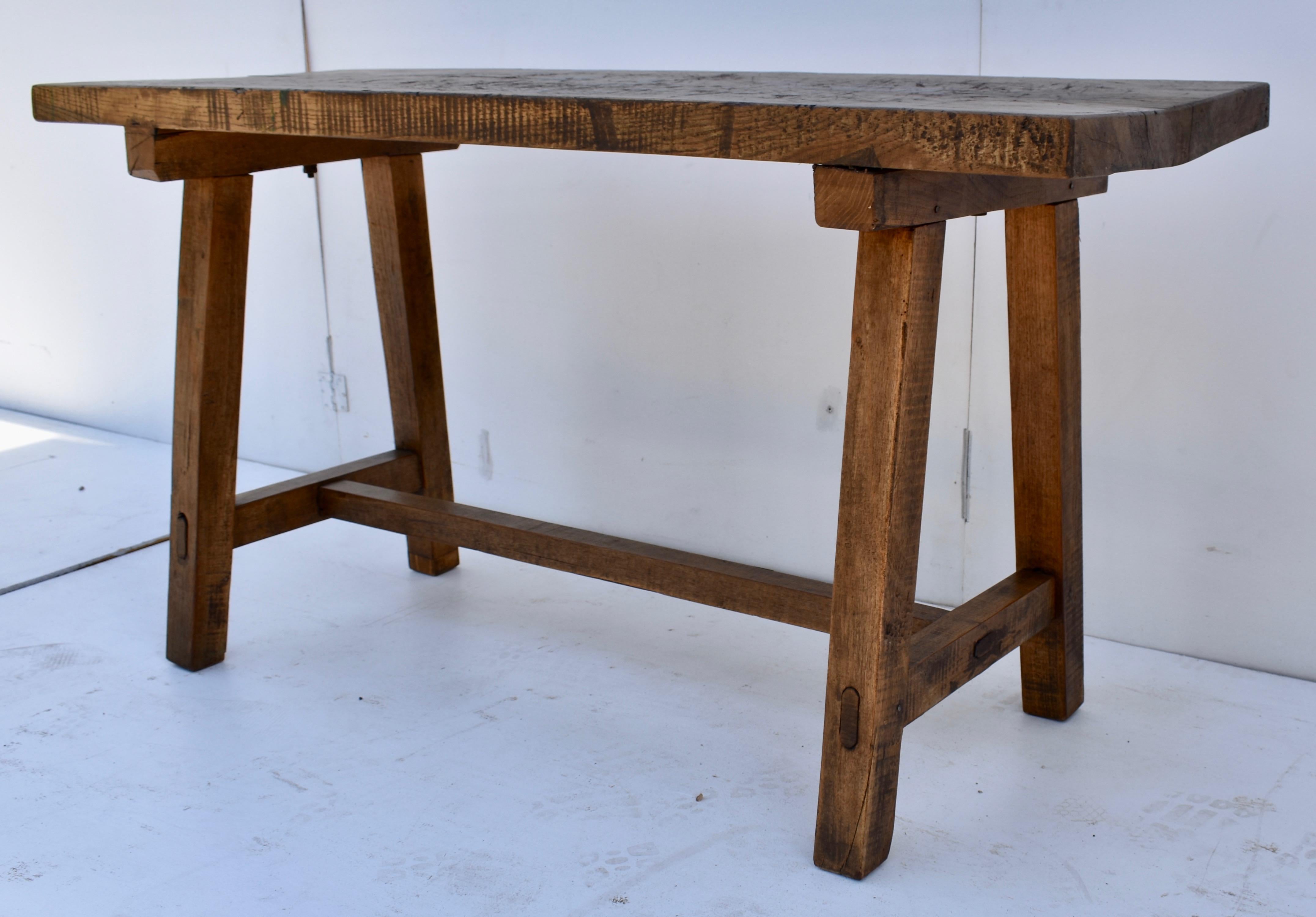 Polished Vintage Oak Pig Bench Butcher's Block Table