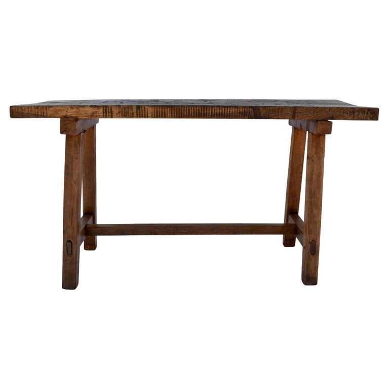Vintage Oak Pig Bench Butcher's Block Table For Sale at 1stDibs