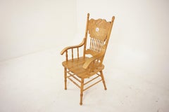 Vintage Oak Press Back Arm Chair, Office Chair, American 1950, H609