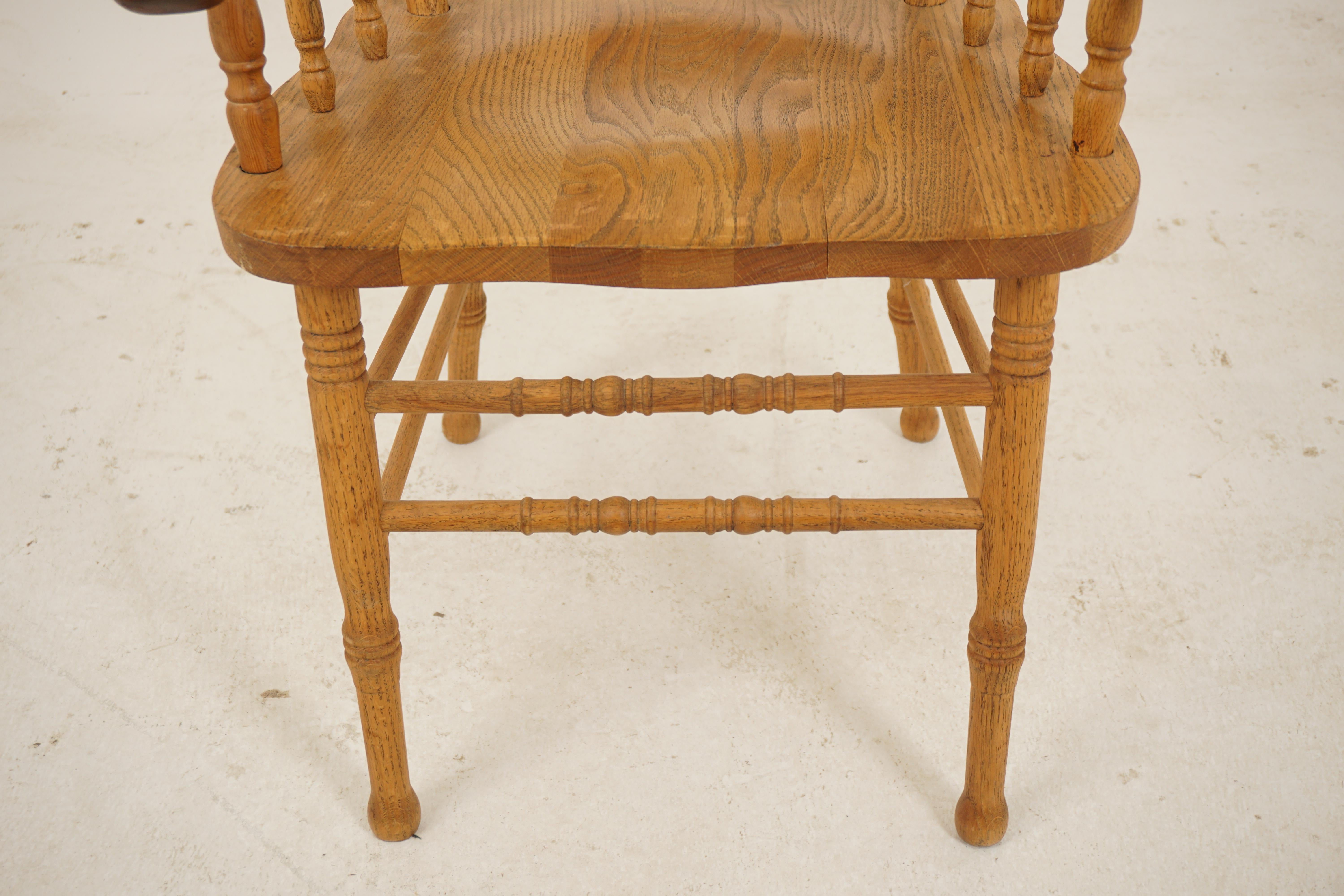 Mid-20th Century Vintage Oak Press Back Arm Chair, Office Chair, American 1950, H609 For Sale