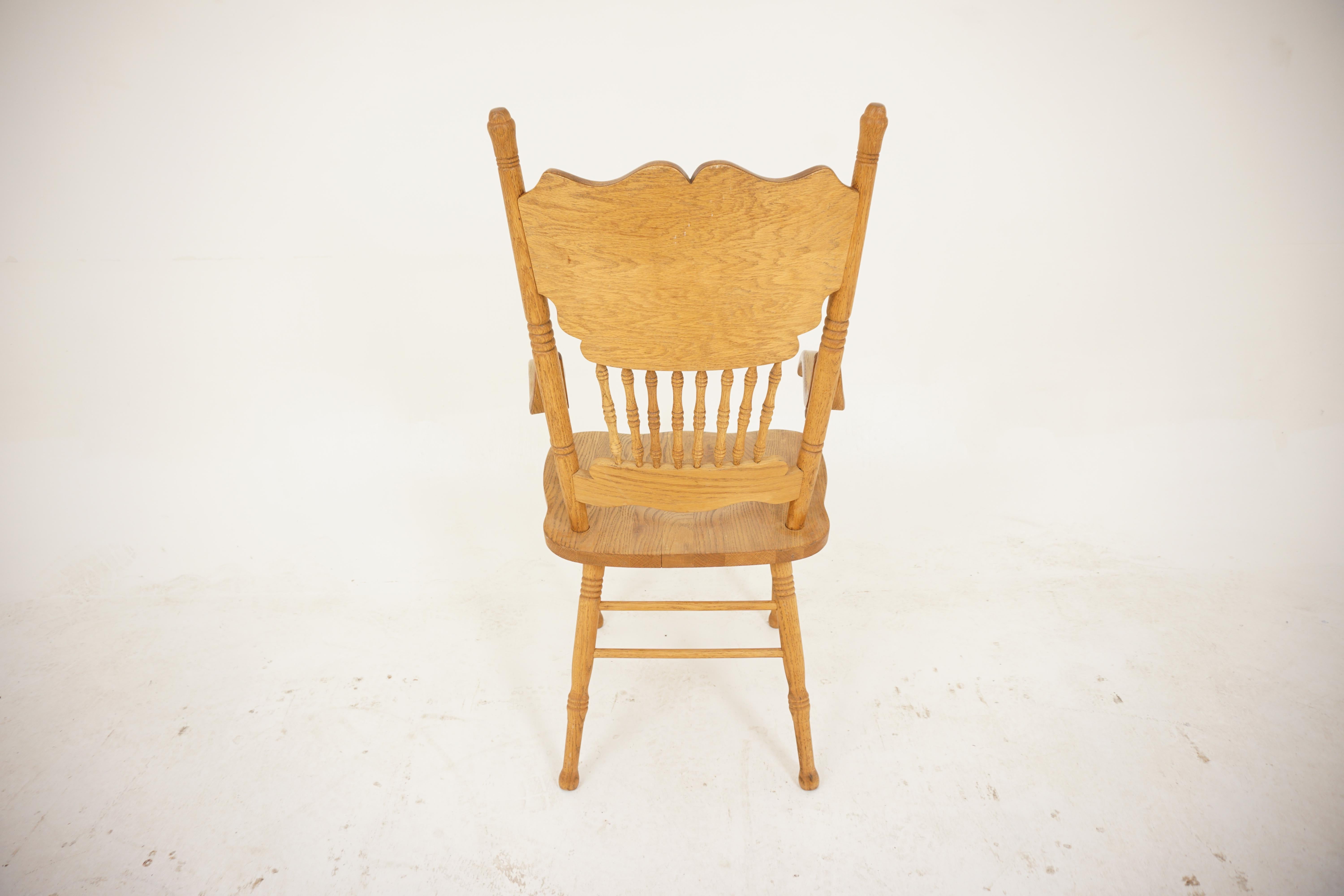 Vintage Oak Press Back Arm Chair, Office Chair, American 1950, H609 For Sale 2