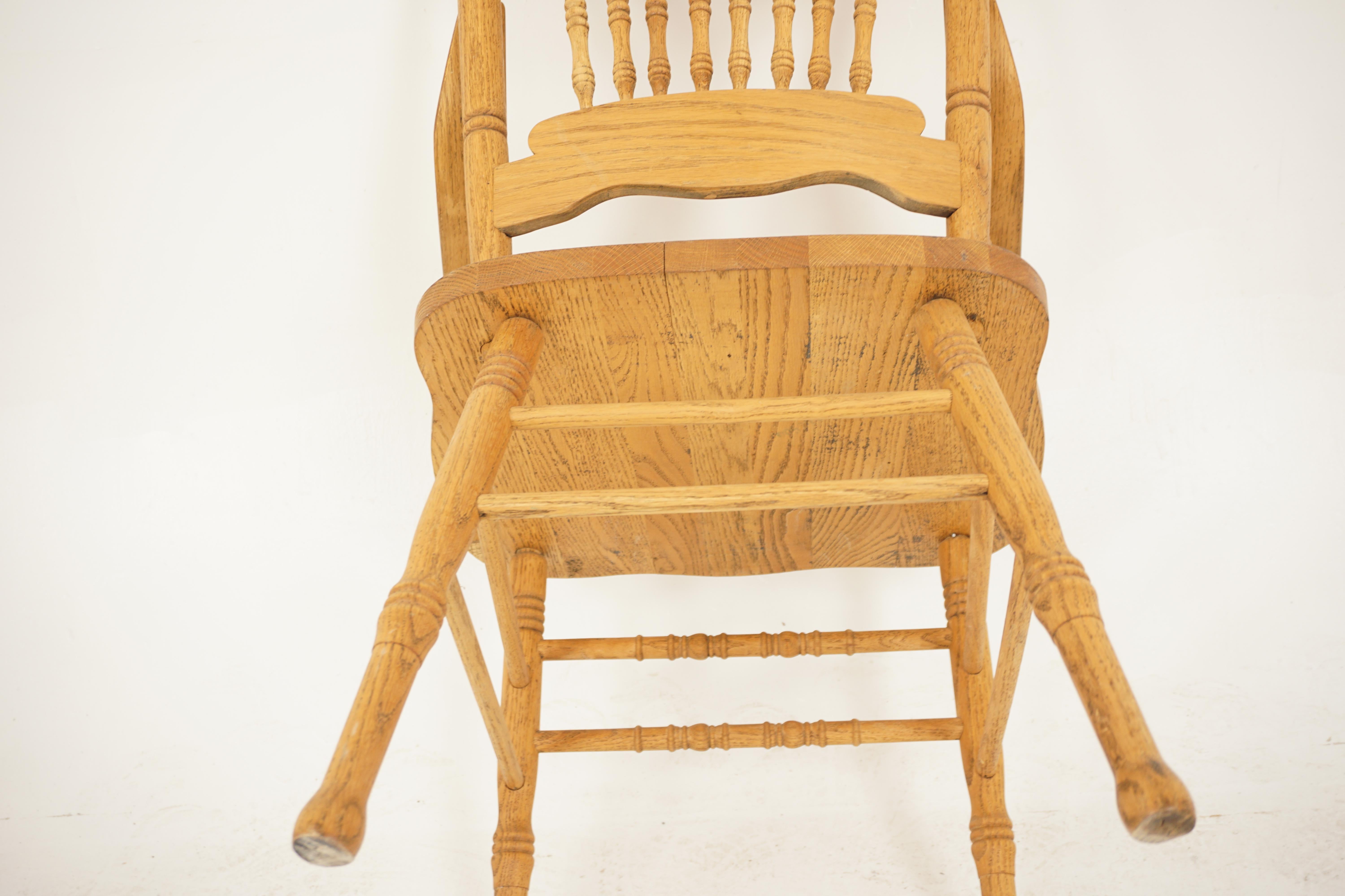 Vintage Oak Press Back Arm Chair, Office Chair, American 1950, H609 For Sale 3