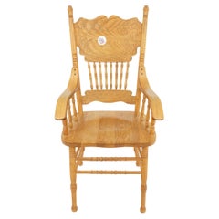 Retro Oak Press Back Arm Chair, Office Chair, American 1950, H609