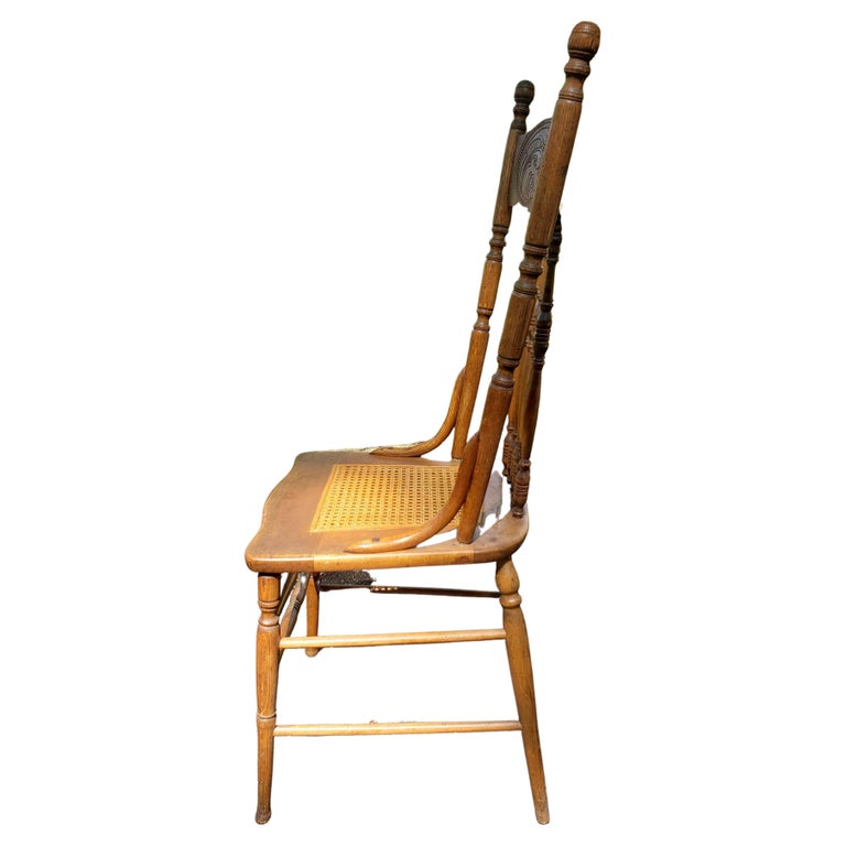 Vintage Oak Pressback Chairs with Cane Seats, a Pair For Sale at
