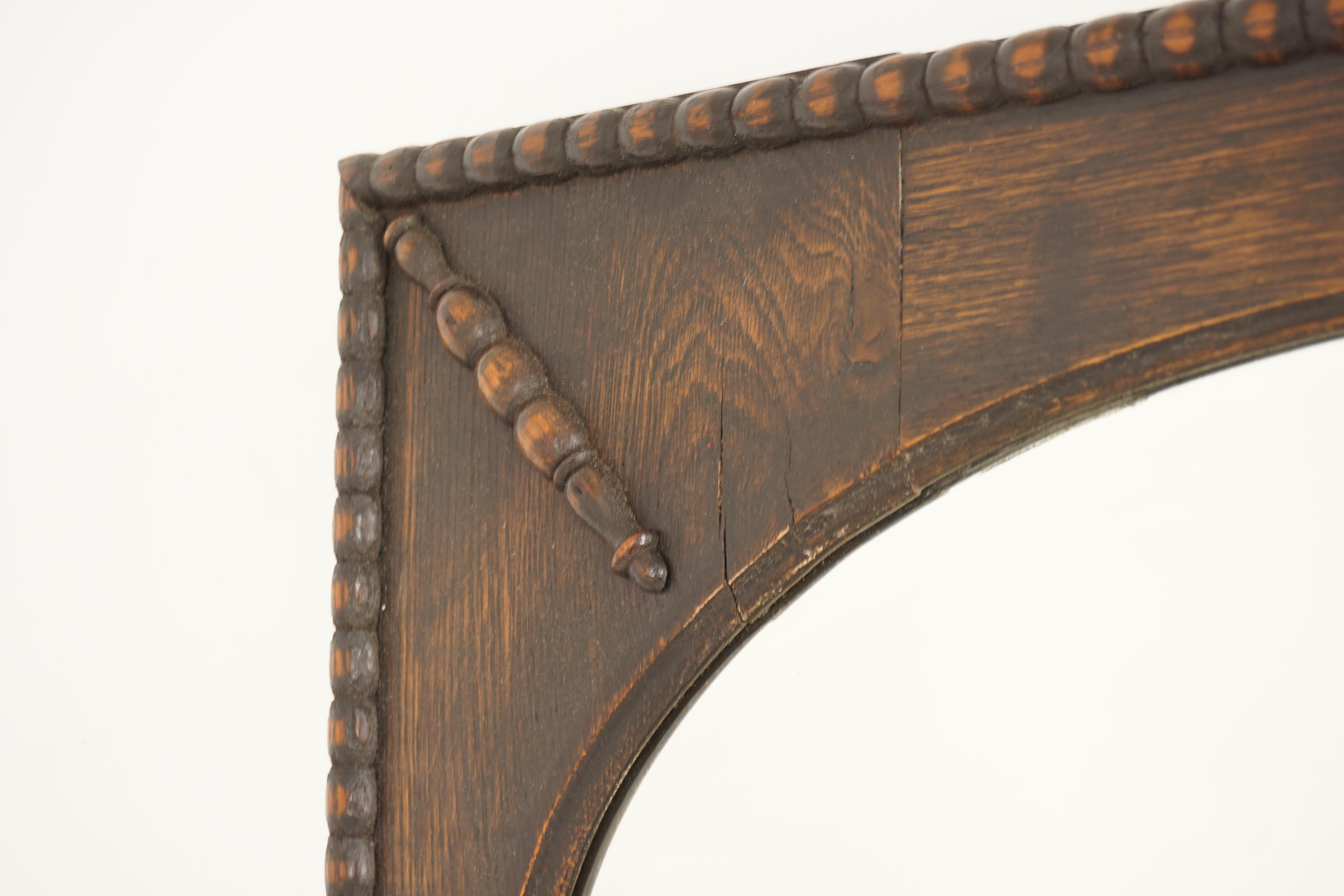 Beaded Vintage Oak Rectangular Framed Oval Bevelled Wall Mirror, Scotland 1920, H267