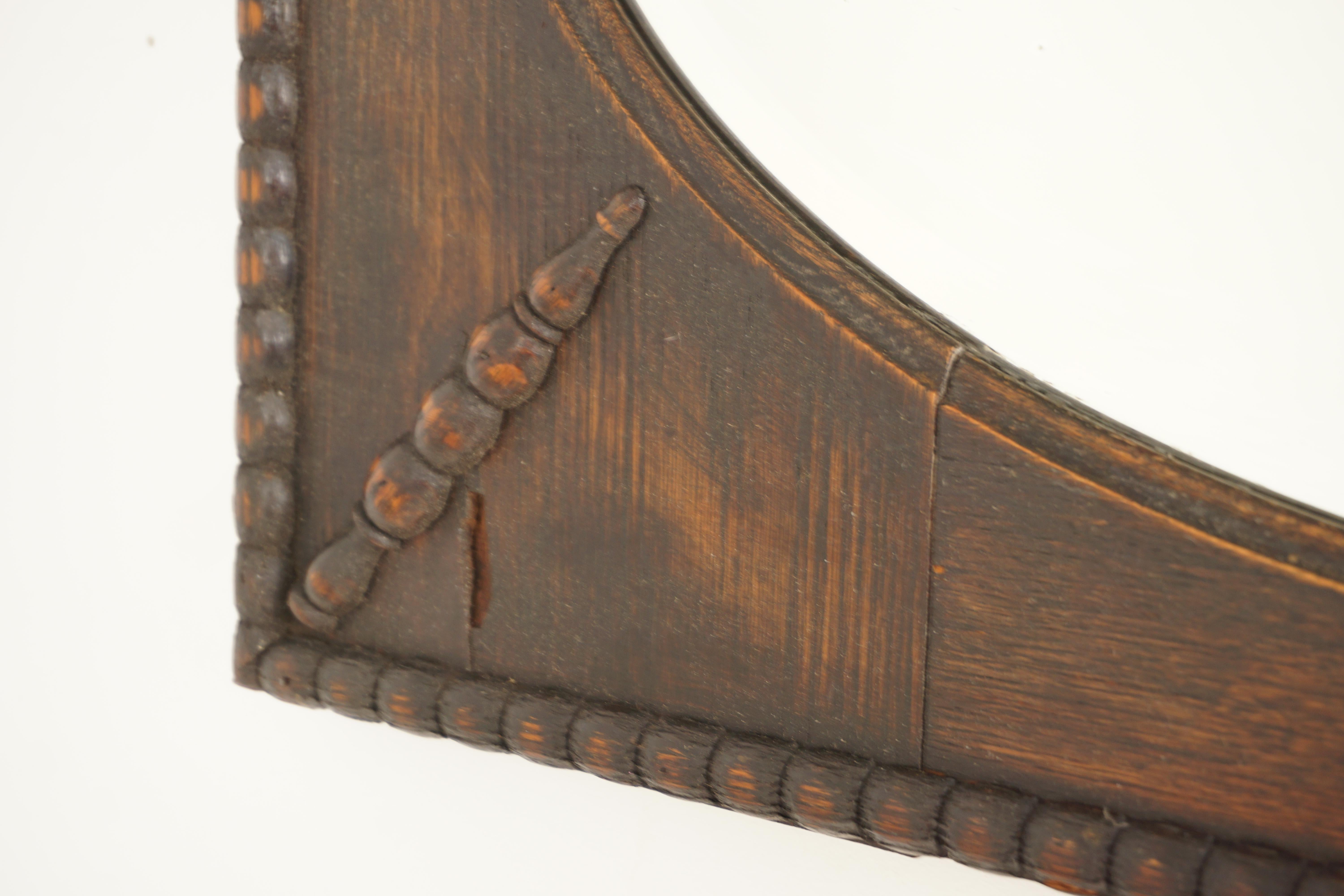 20th Century Vintage Oak Rectangular Framed Oval Bevelled Wall Mirror, Scotland 1920, H267