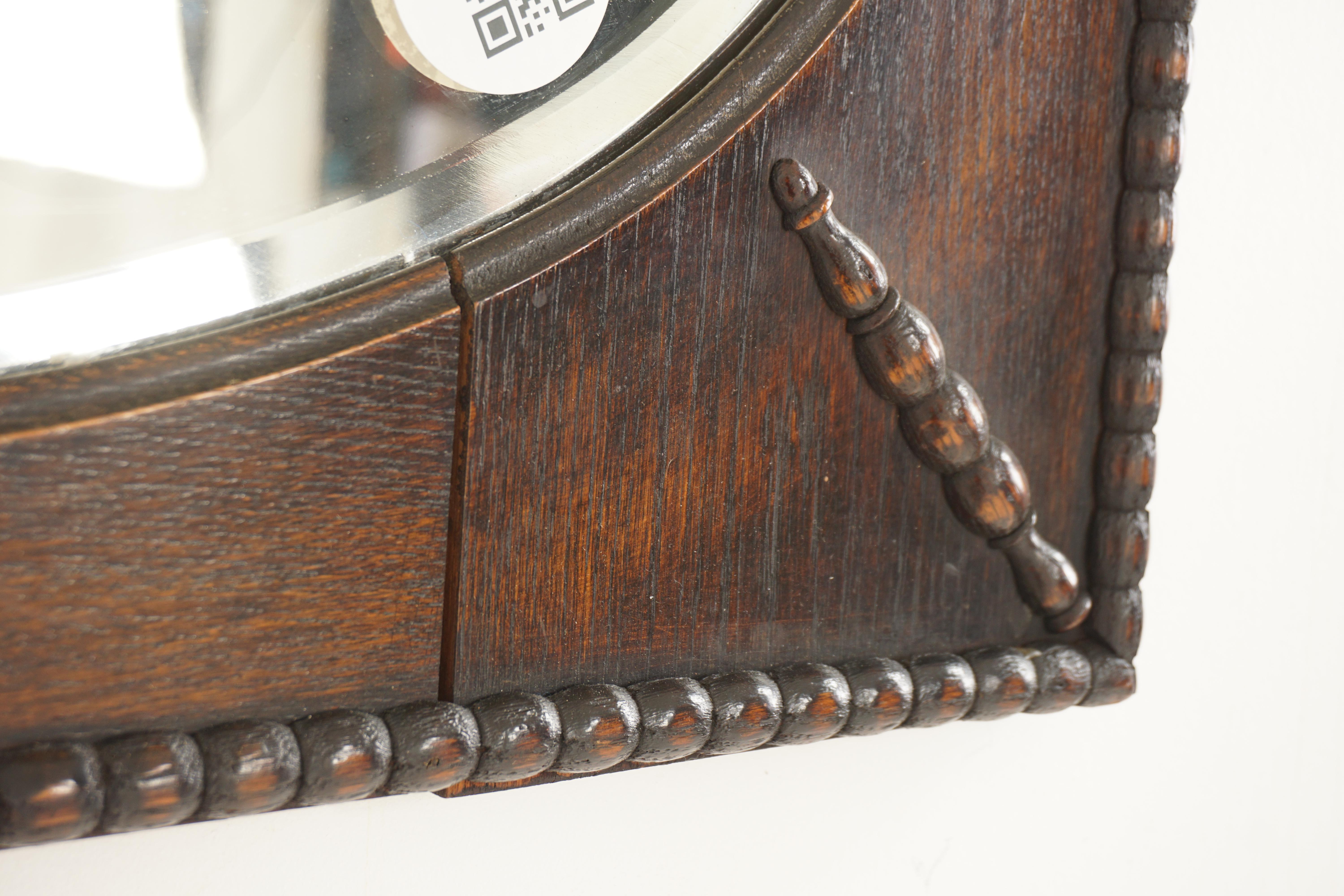 Vintage Oak Rectangular Framed Oval Bevelled Wall Mirror, Scotland 1920, H267 1