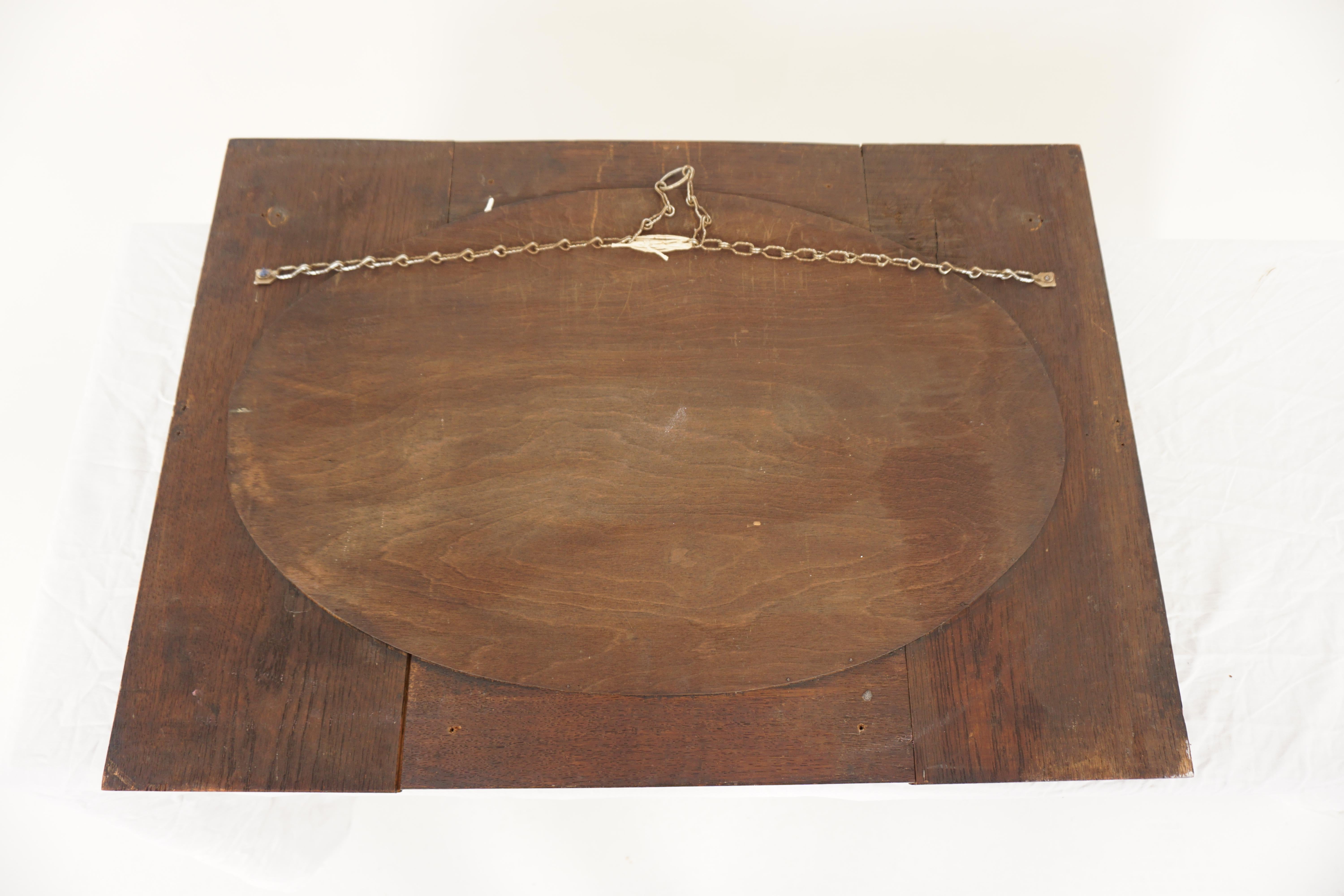 Vintage Oak Rectangular Framed Oval Bevelled Wall Mirror, Scotland 1920, H267 2