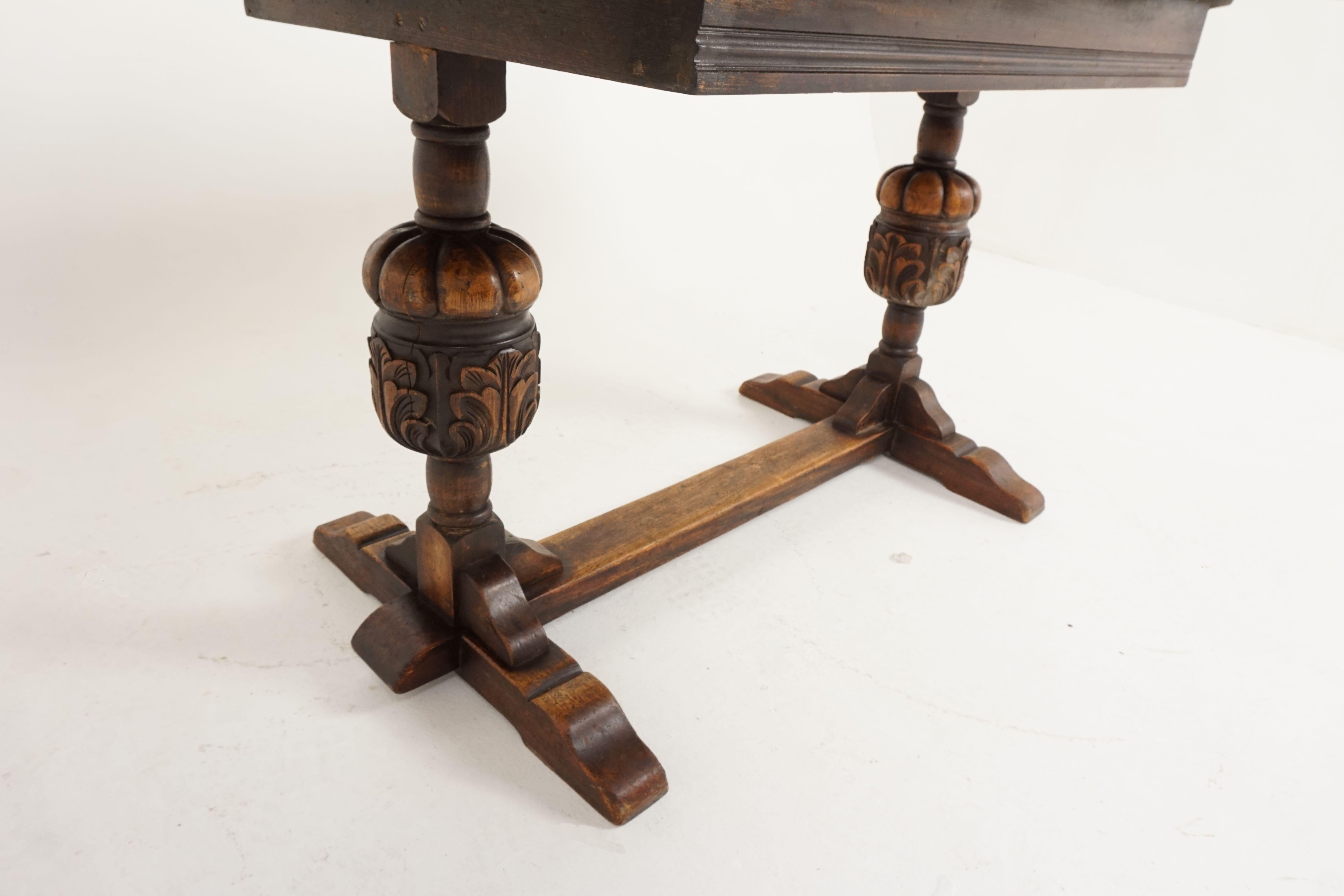 Vintage Oak Refectory Table, Draw Leaf, Writing Table, Scotland 1930, B2124 1