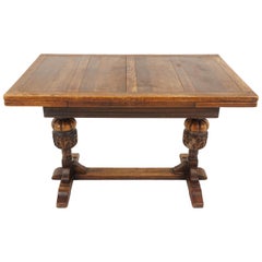 Vintage Oak Refectory Table, Draw Leaf, Writing Table, Scotland 1930, B2124