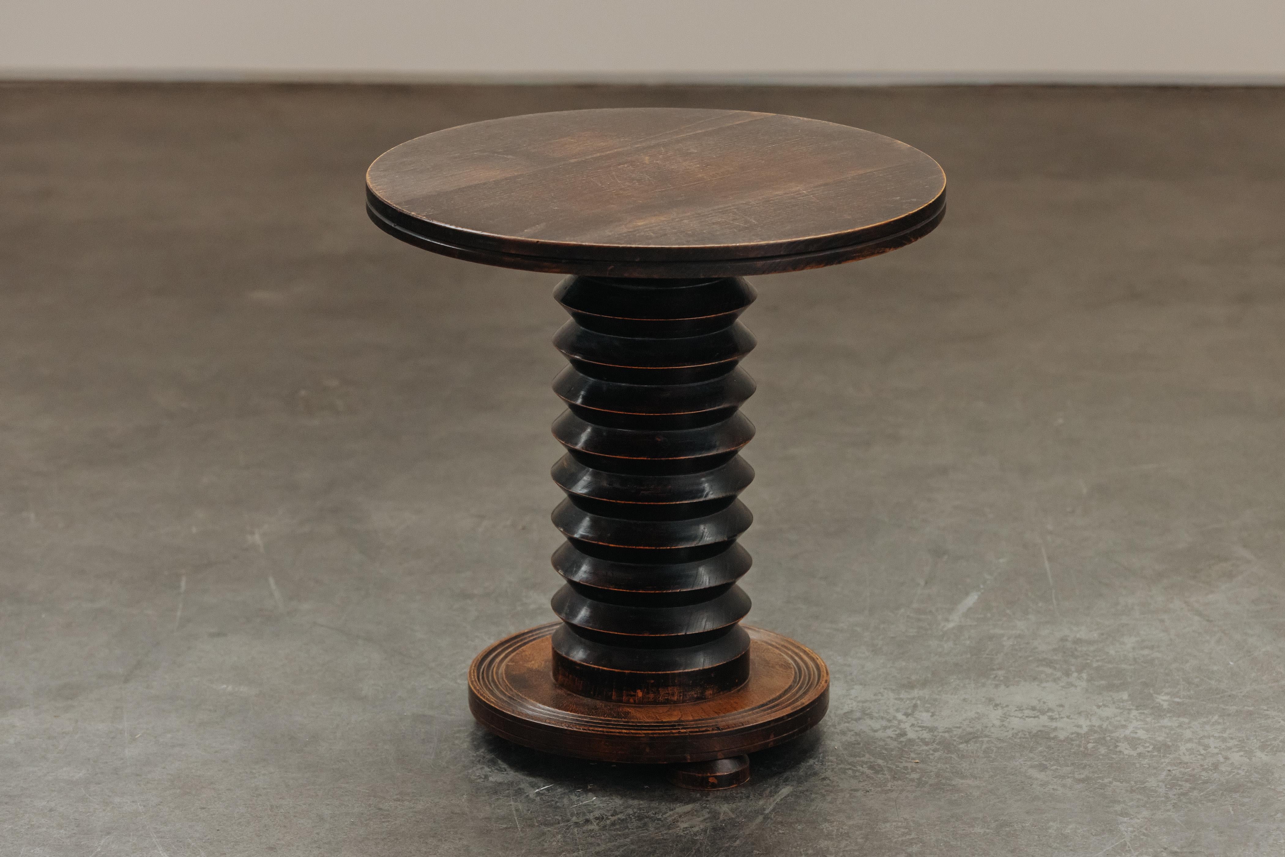 Vintage Oak Side Table Attributed To Charles Dudouyt, France 1960.  Solid oak construction with great patina and wear.


