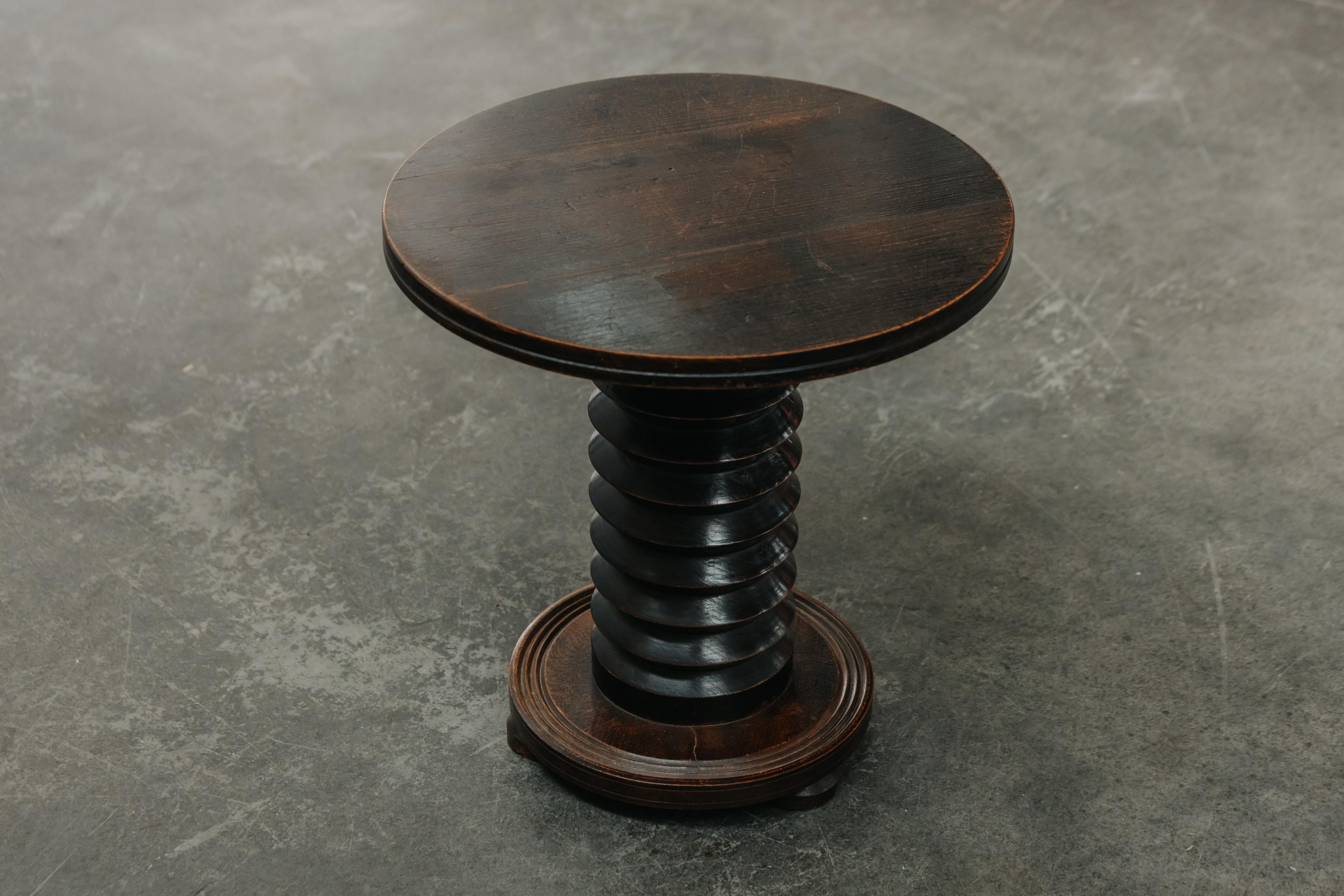 Vintage Oak Side Table Attributed To Charles Dudouyt, France 1960 In Good Condition For Sale In Nashville, TN
