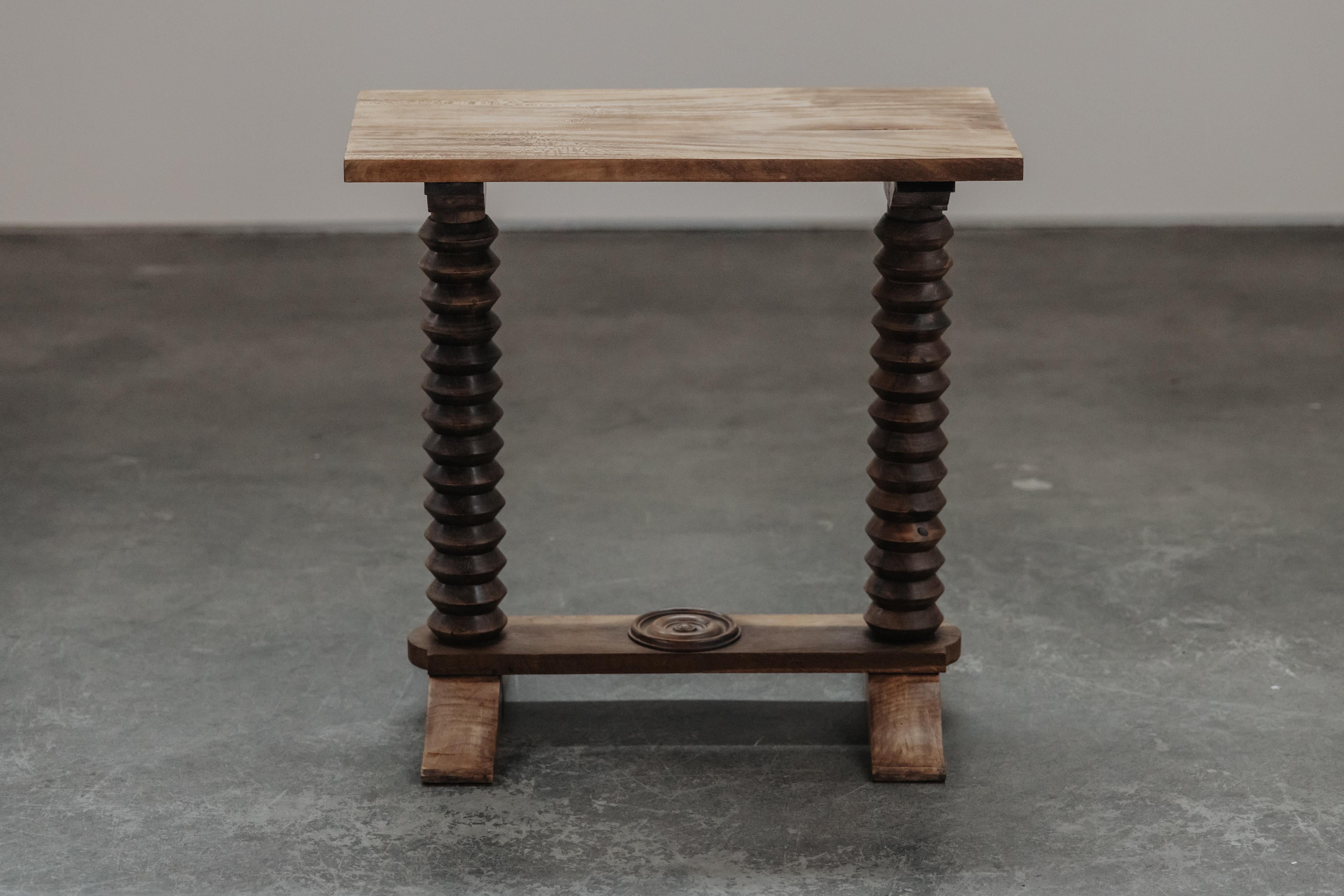 Vintage Oak Side Table From France, Circa 1960.  Solid oak construction with light patina and use.