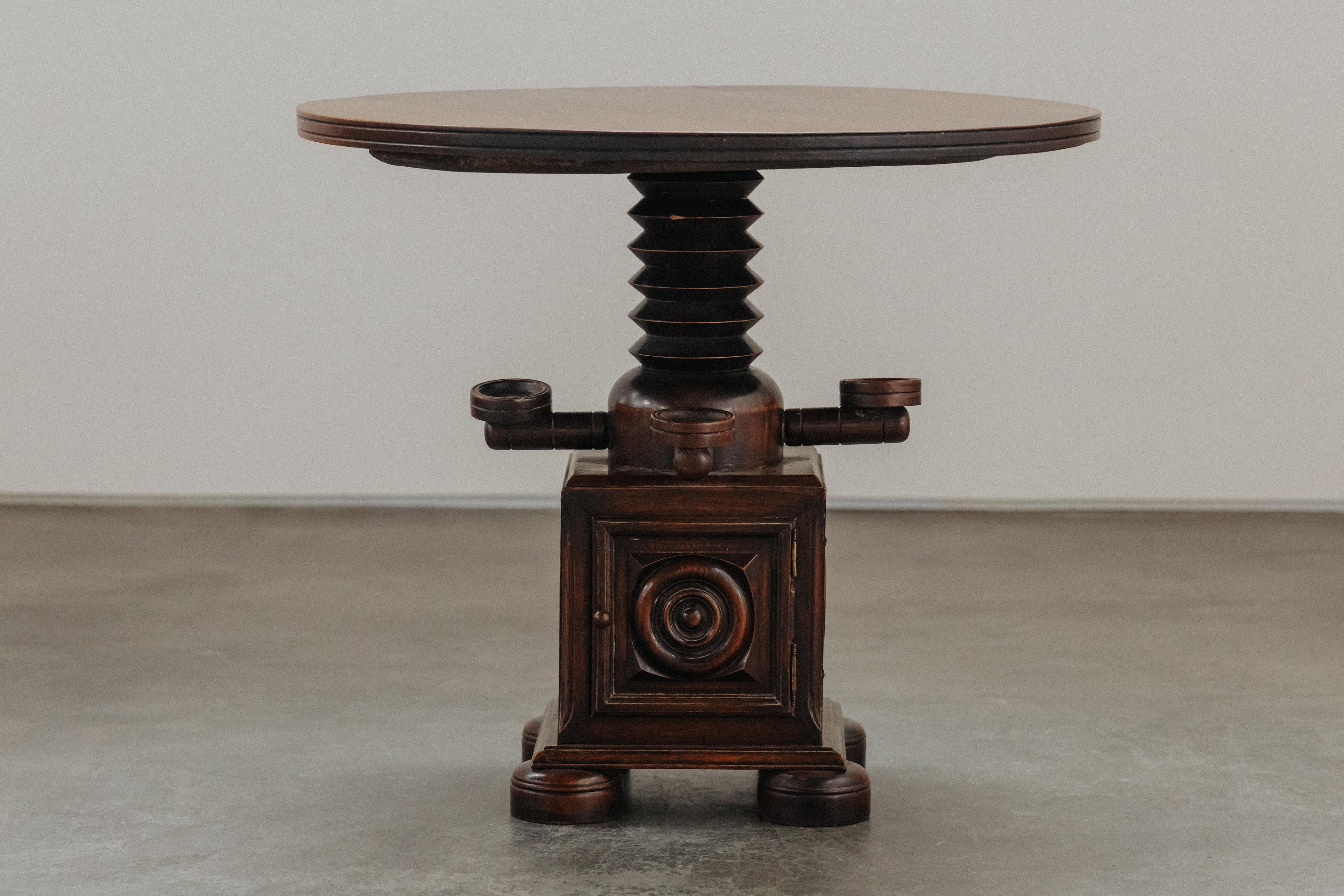 Vintage Oak Side Table From Italy, Circa 1970.  Unusual model in solid oak with very light patina and use.