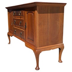 Vintage Oak Sideboard Buffet with Queen Anne Legs, Traditional English Style