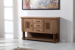 Vintage Oak Sideboard, Wine Press Legs, Geometric Carvings, France, 1940s