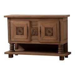 Vintage Oak Sideboard, Wine Press Legs, Geometric Carvings, France, 1940s