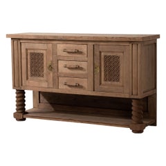 Vintage Oak Sideboard, Wine Press Legs, Geometric Carvings, France, 1940s