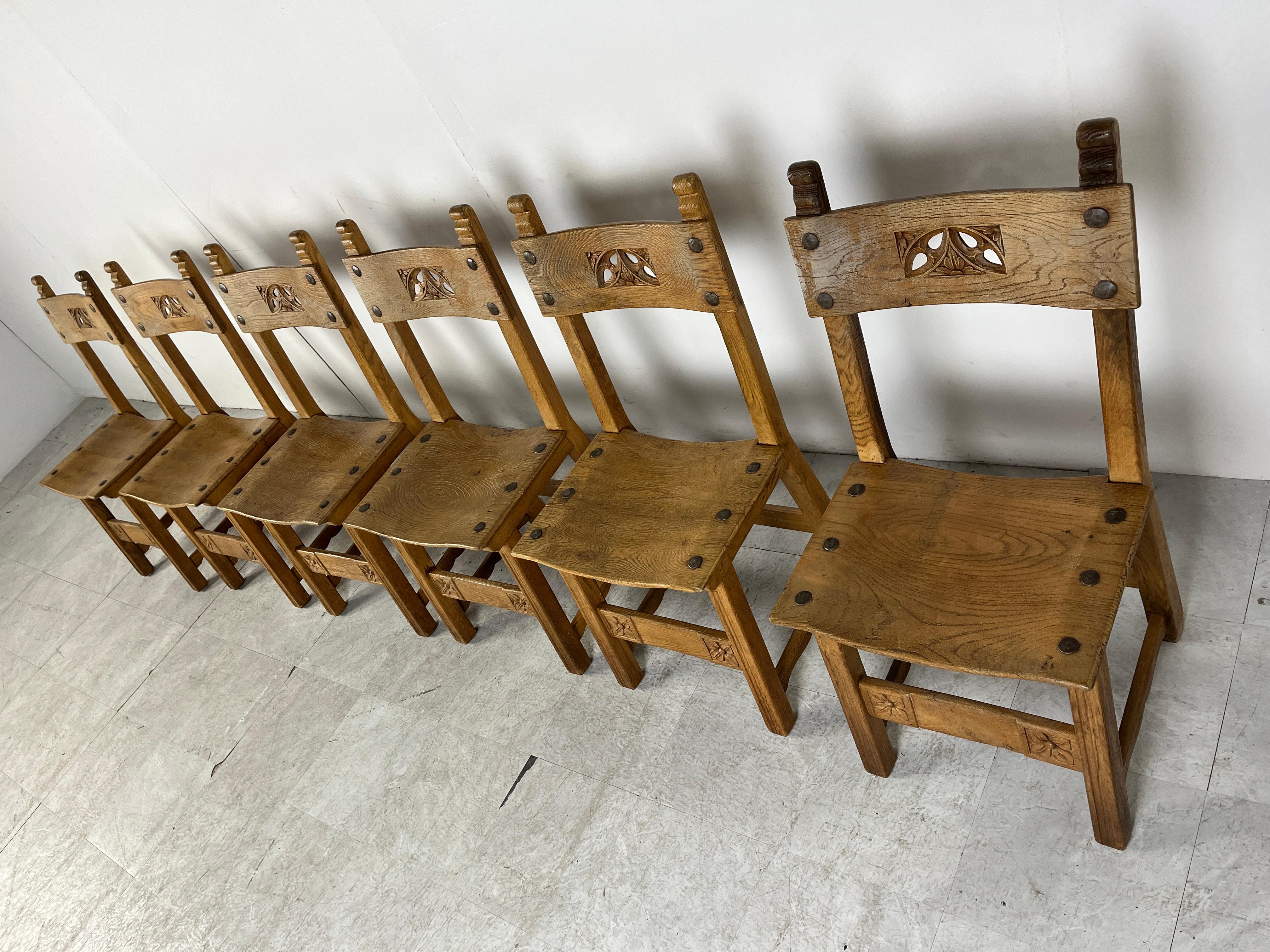 Vintage oak Spanish dining chairs, 1950s 4