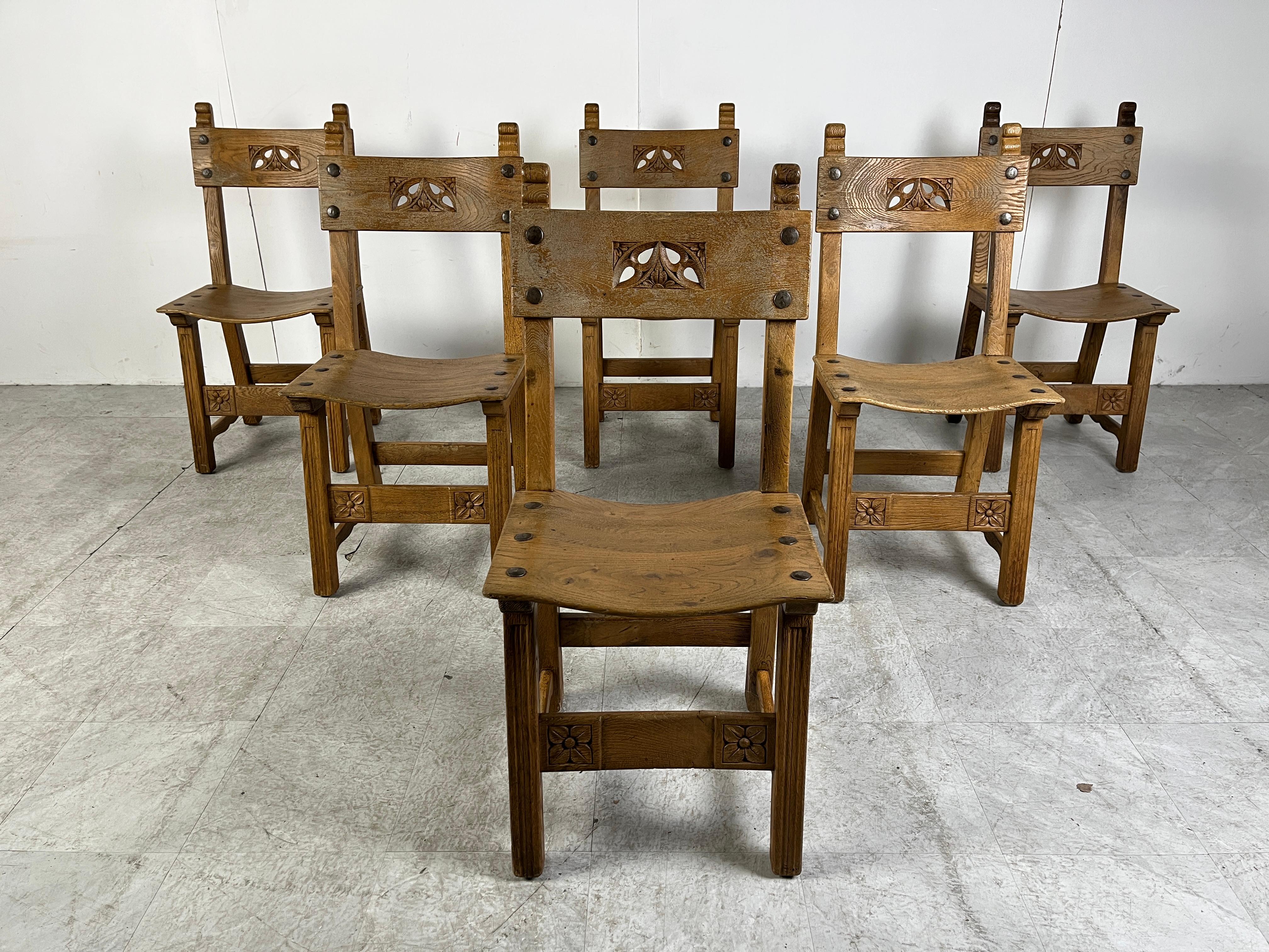 Vintage oak Spanish dining chairs, 1950s 5
