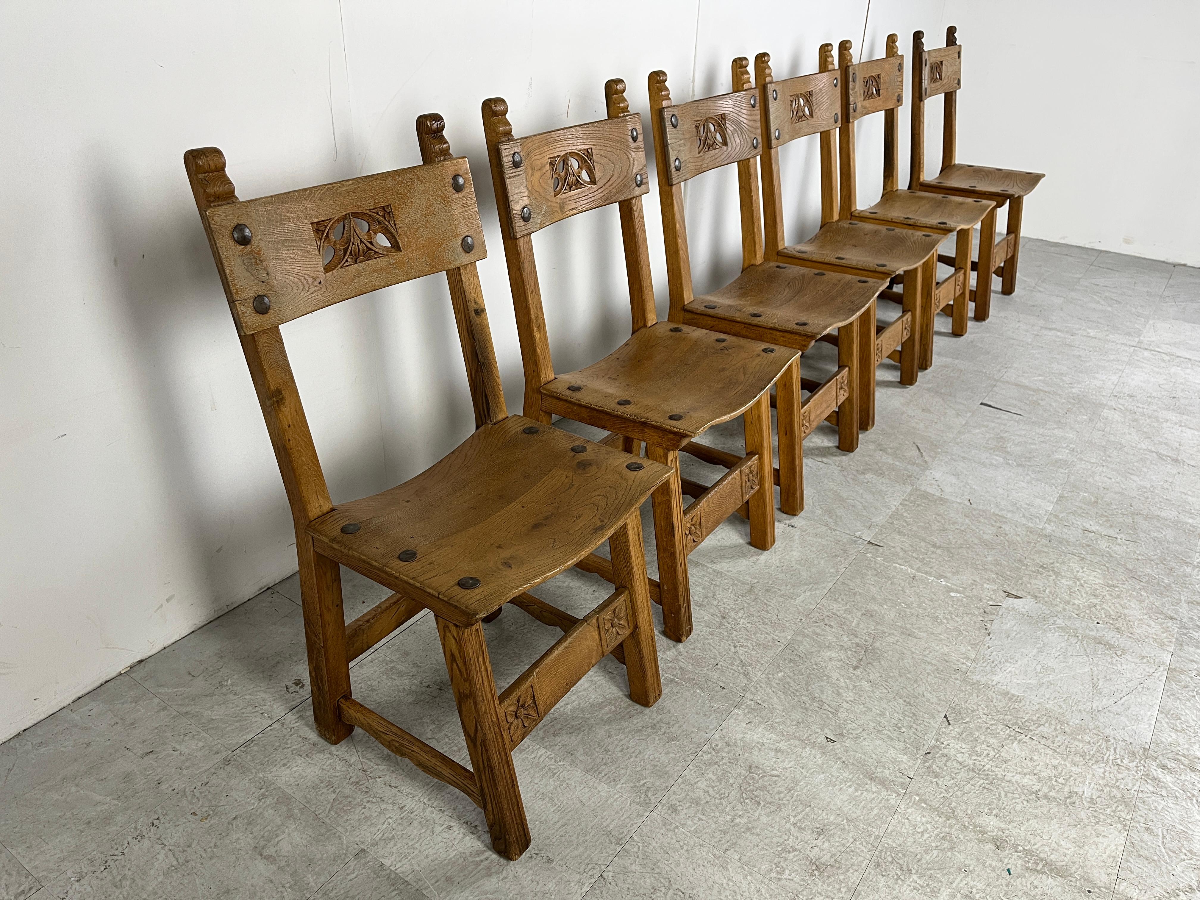Mid-20th Century Vintage oak Spanish dining chairs, 1950s