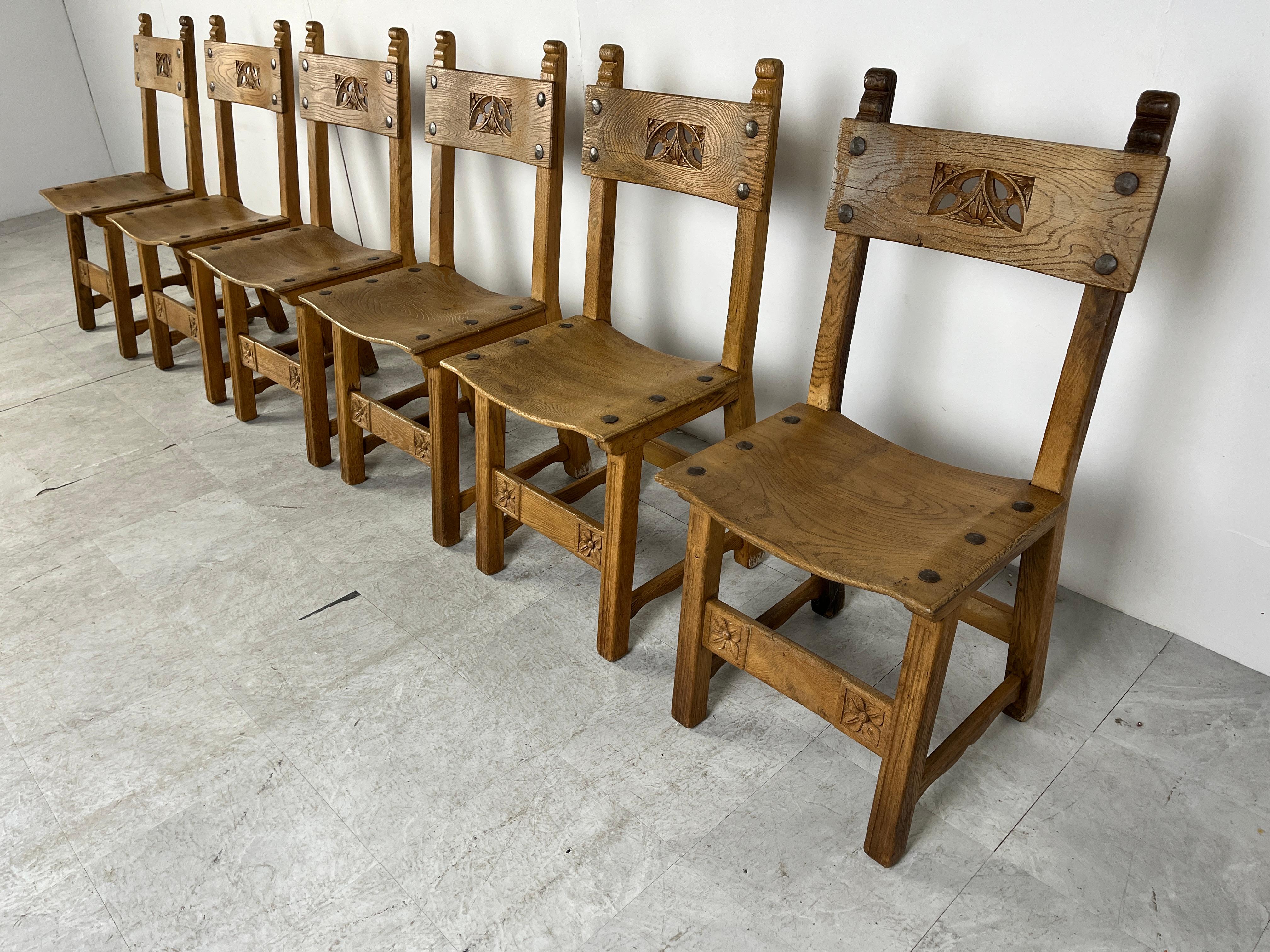 Vintage oak Spanish dining chairs, 1950s 3