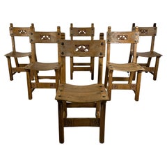 Vintage oak Spanish dining chairs, 1950s