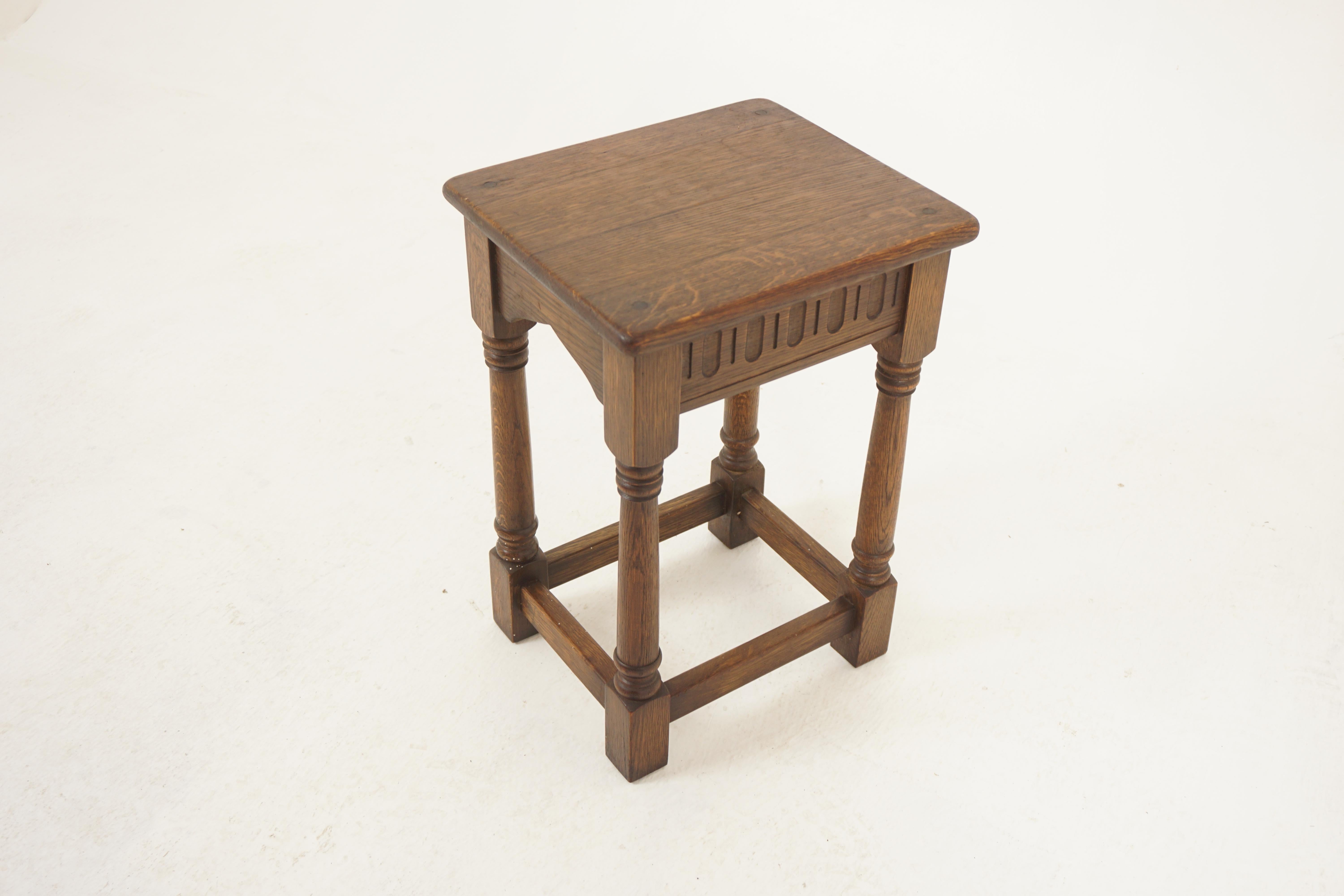 Early 20th Century Vintage Oak Stool, End Table, Scotland 1920, H1183