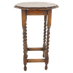 Vintage Oak Table, Barley Twist Oak Lamp Side + Hall Table, Scotland 1930, H1092