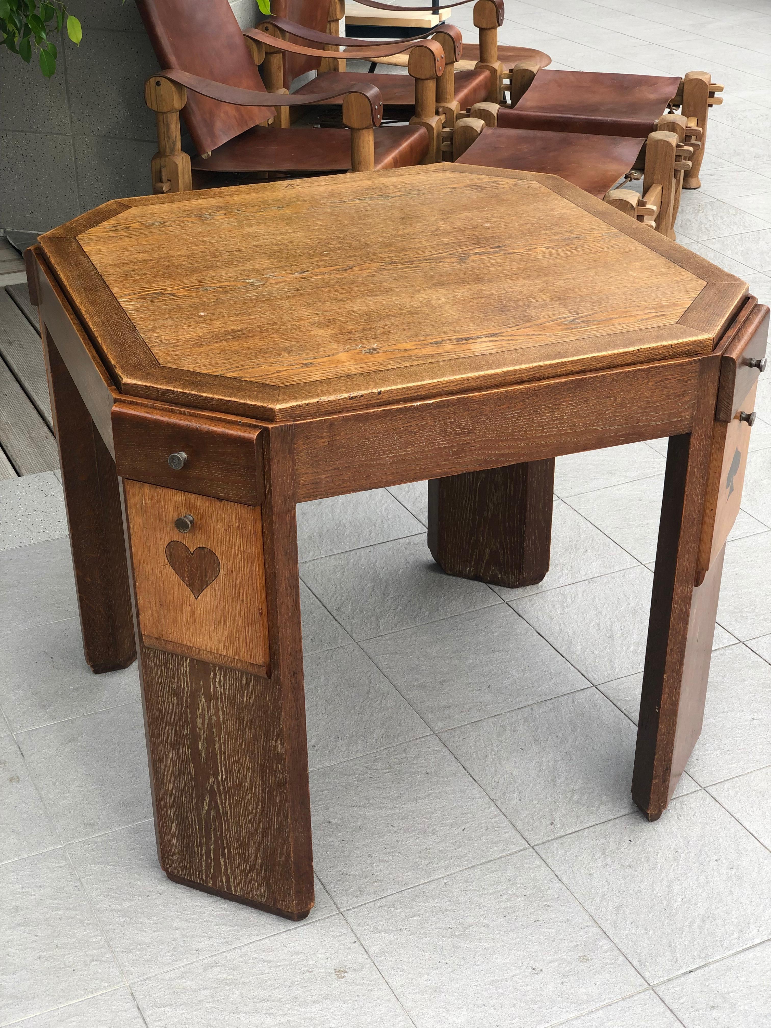 Francisque Chaleyssin (1872-1951) attributed to YF5. Table game oak and fruitwood sides cut sides, zippers and removable tray. Unsigned.