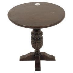Table vintage en chêne, table de pub circulaire sculptée, jardinière, Écosse 1930, H1061