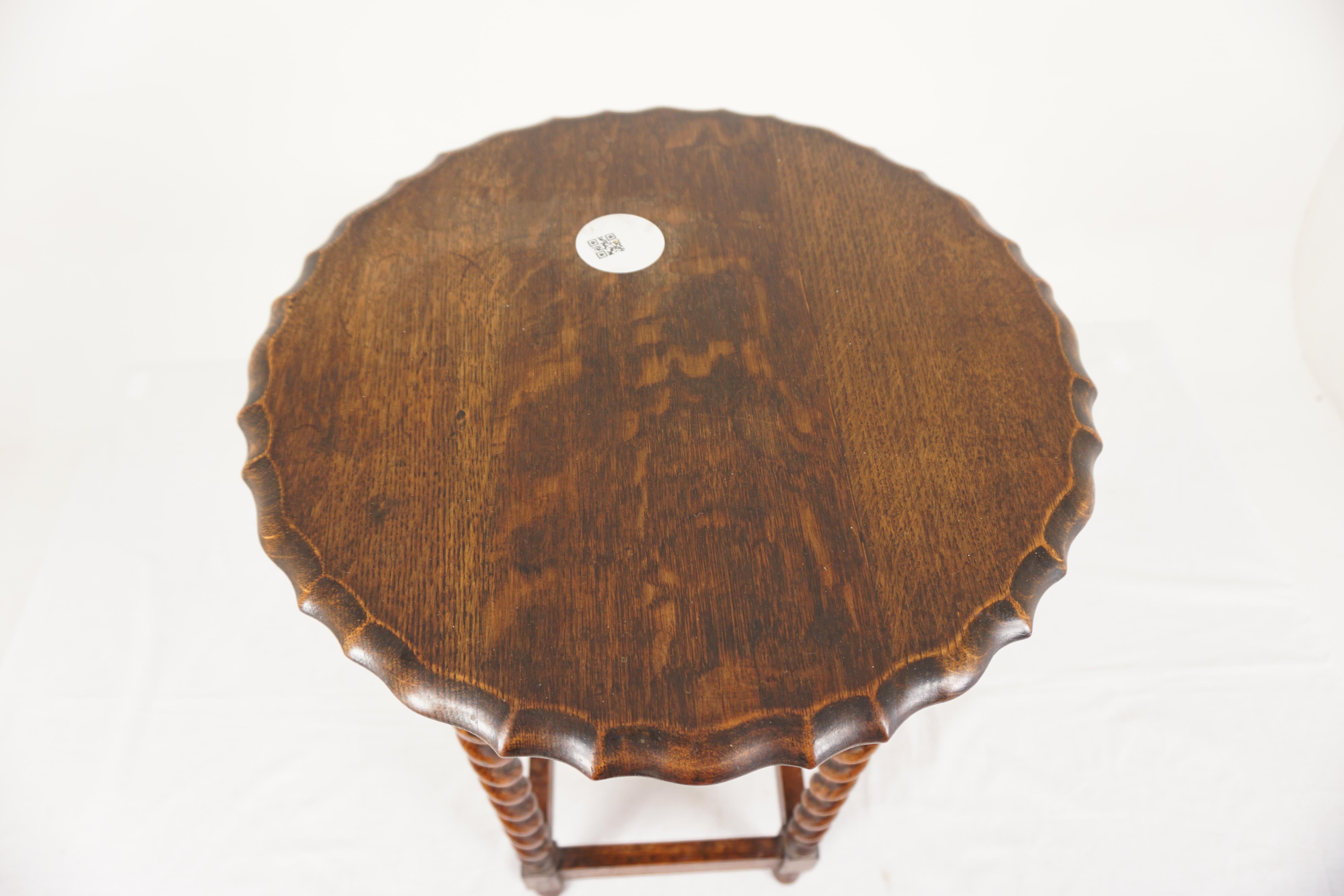Hand-Crafted Vintage Oak Table, Circular Oak Barley Twist Lamp Table, Scotland 1930, H1126
