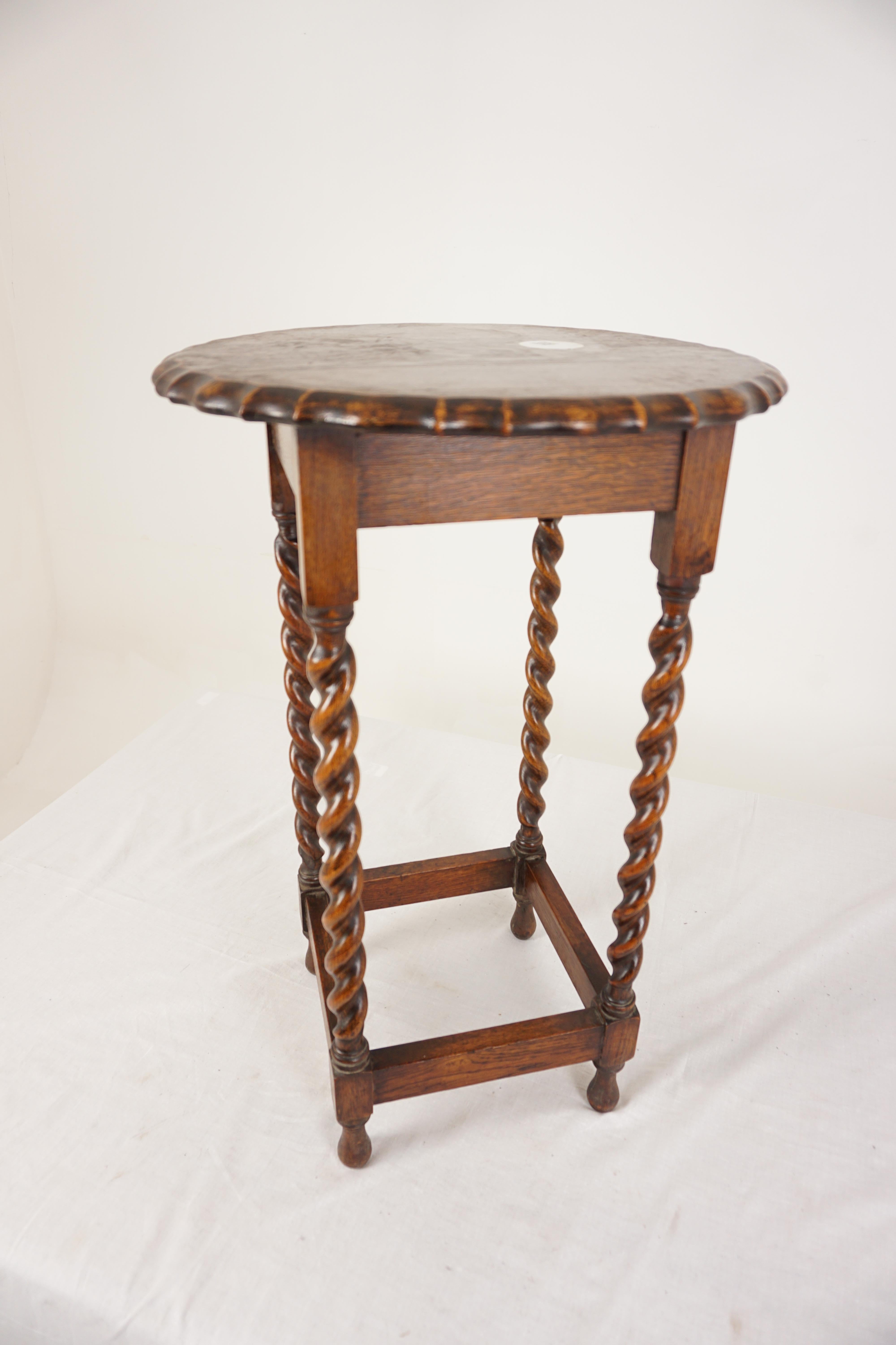 Vintage Oak Table, Circular Oak Barley Twist Lamp Table, Scotland 1930, H1126 1