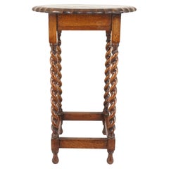 Vintage Oak Table, Circular Oak Barley Twist Lamp Table, Scotland 1930, H1126