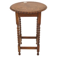 Vintage Oak Table, Circular Tiger Oak Barley Twist Table, Scotland 1920, H1148