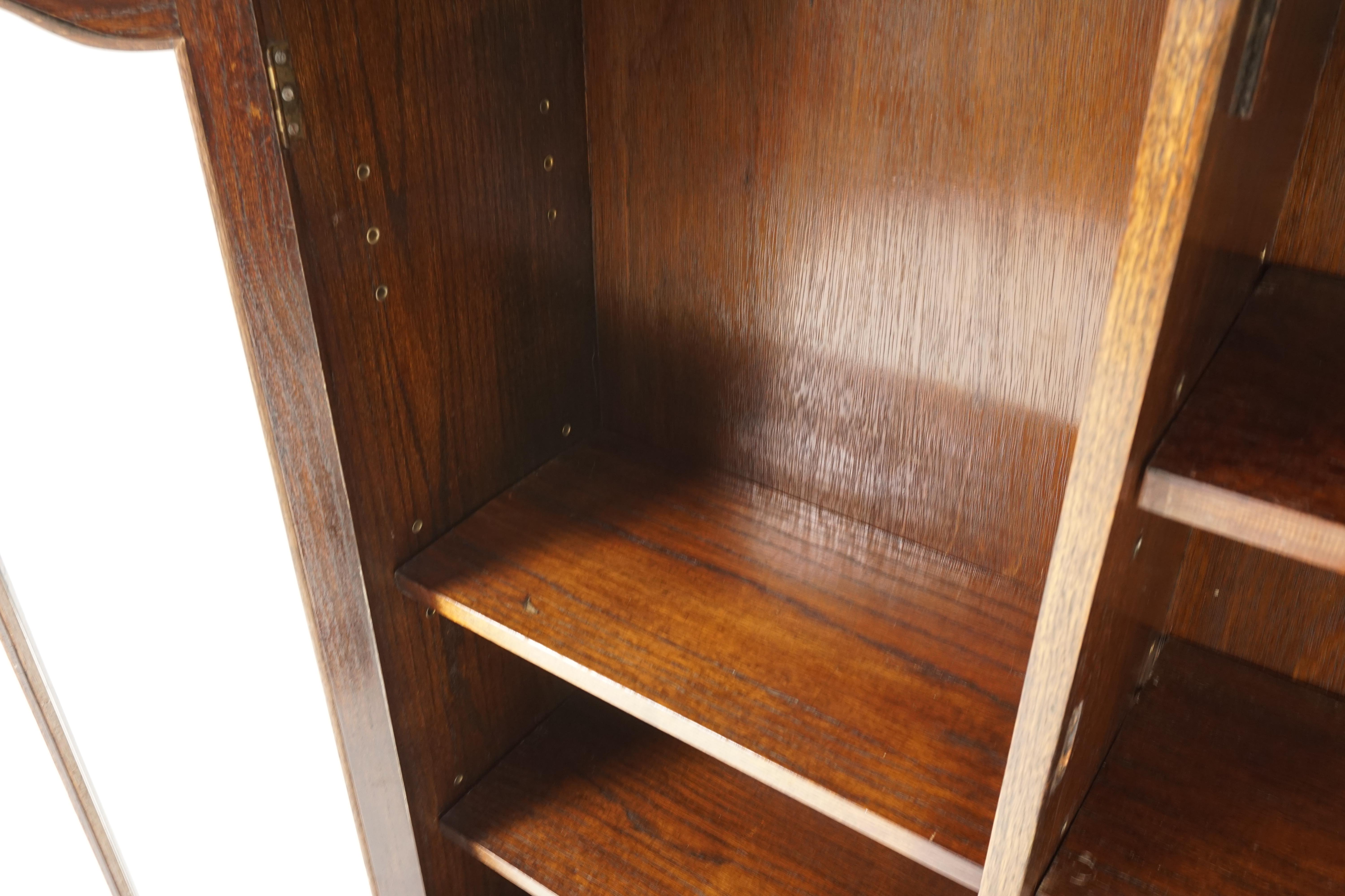 Scottish Vintage Oak Three-Door Bookcase, Display Cabinet, Scotland 1930, B2236