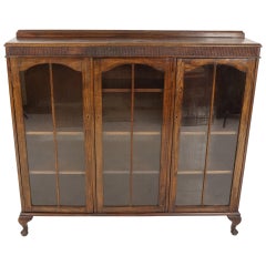 Vintage Oak Three-Door Bookcase, Display Cabinet, Scotland 1930, B2236