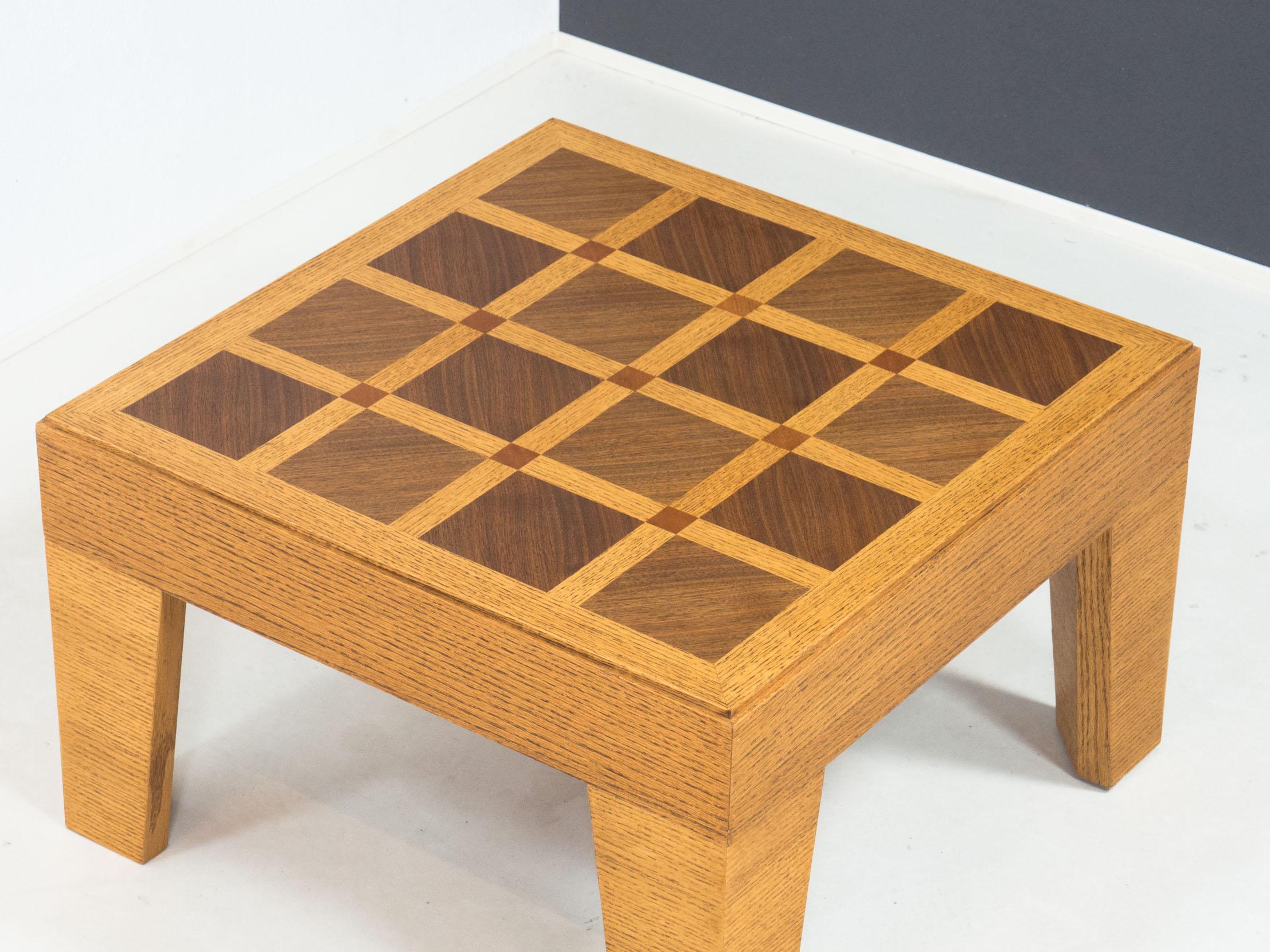 Dutch Vintage oak & walnut marquetry coffee table For Sale