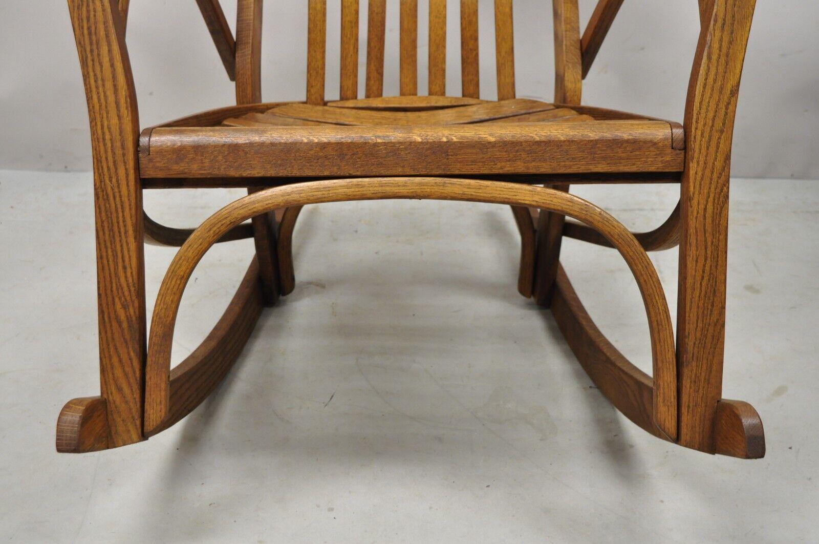 Arts and Crafts Vintage Oak Wood Adirondack Arts & Crafts Rocker Rocking Chair
