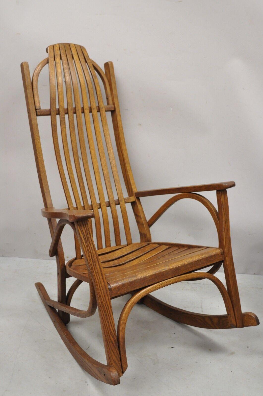 Vintage Oak Wood Adirondack Arts & Crafts Rocker Rocking Chair 1