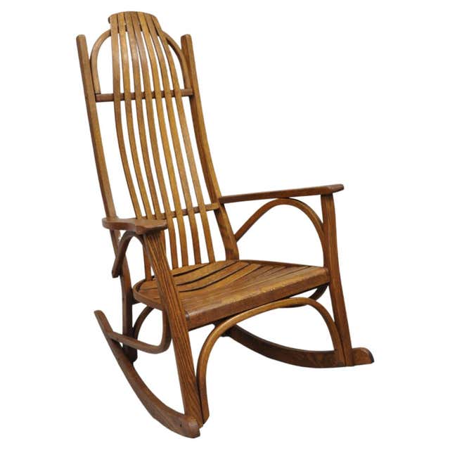 Antique Arts and Crafts Mission Oak Ladder Back Hip Rail Rocker Rocking ...