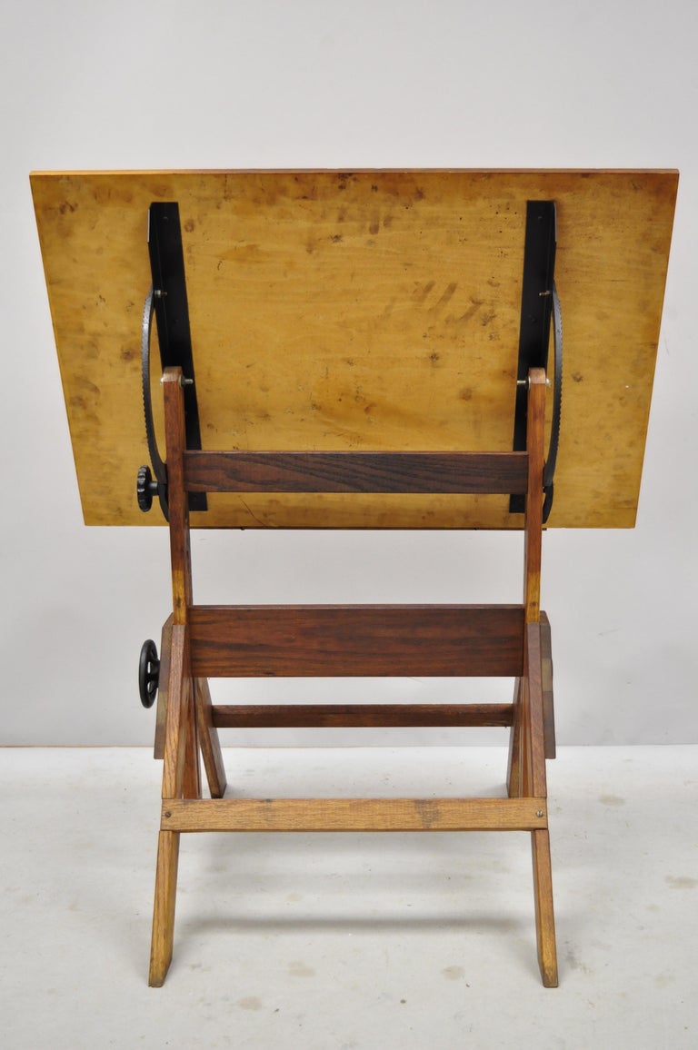 Oakwood and Cast Iron Adjustable Small Drafting Table ...