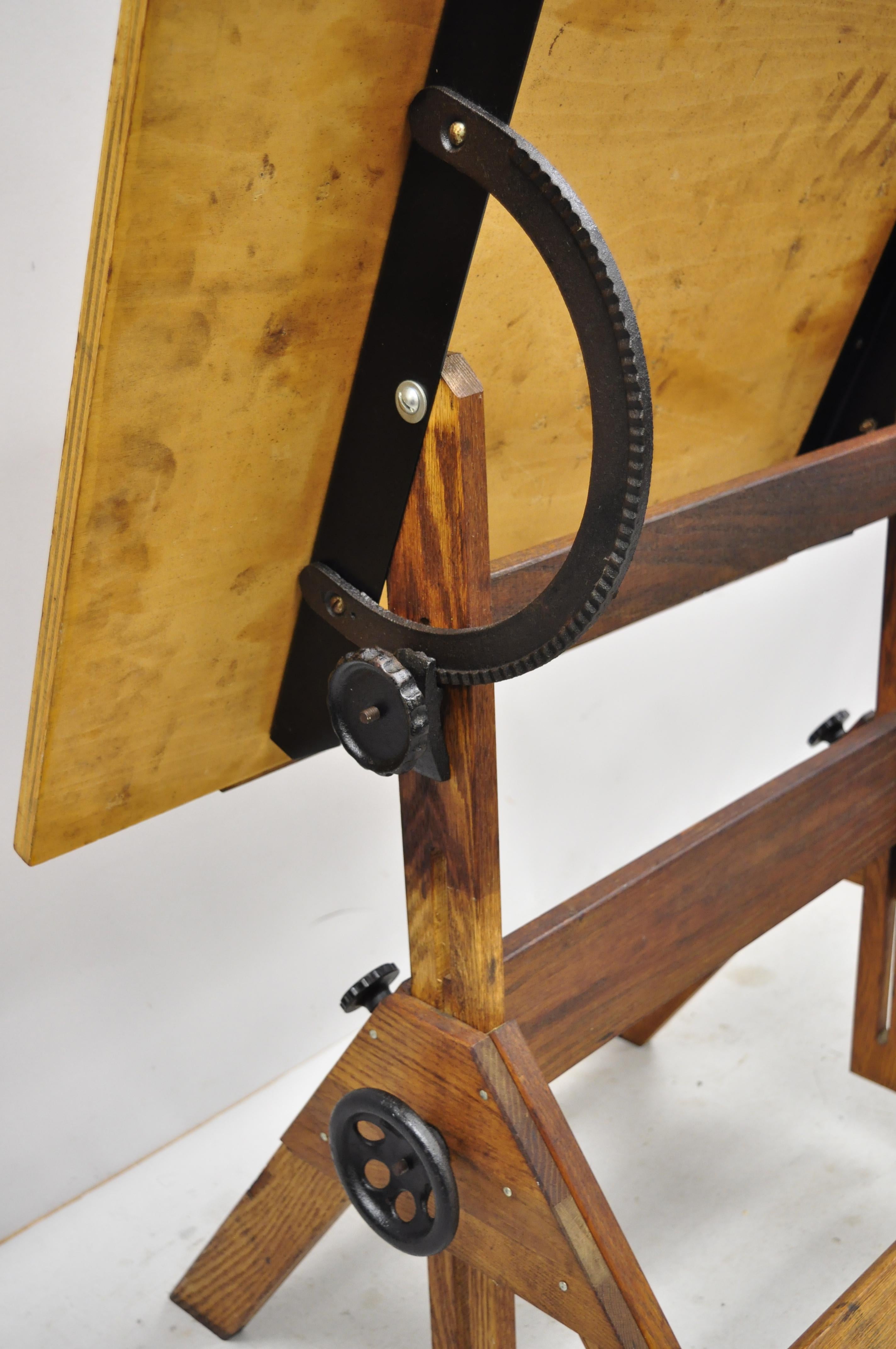 Oakwood and Cast Iron Adjustable Small Drafting Table Attributed to Hamilton In Good Condition In Philadelphia, PA
