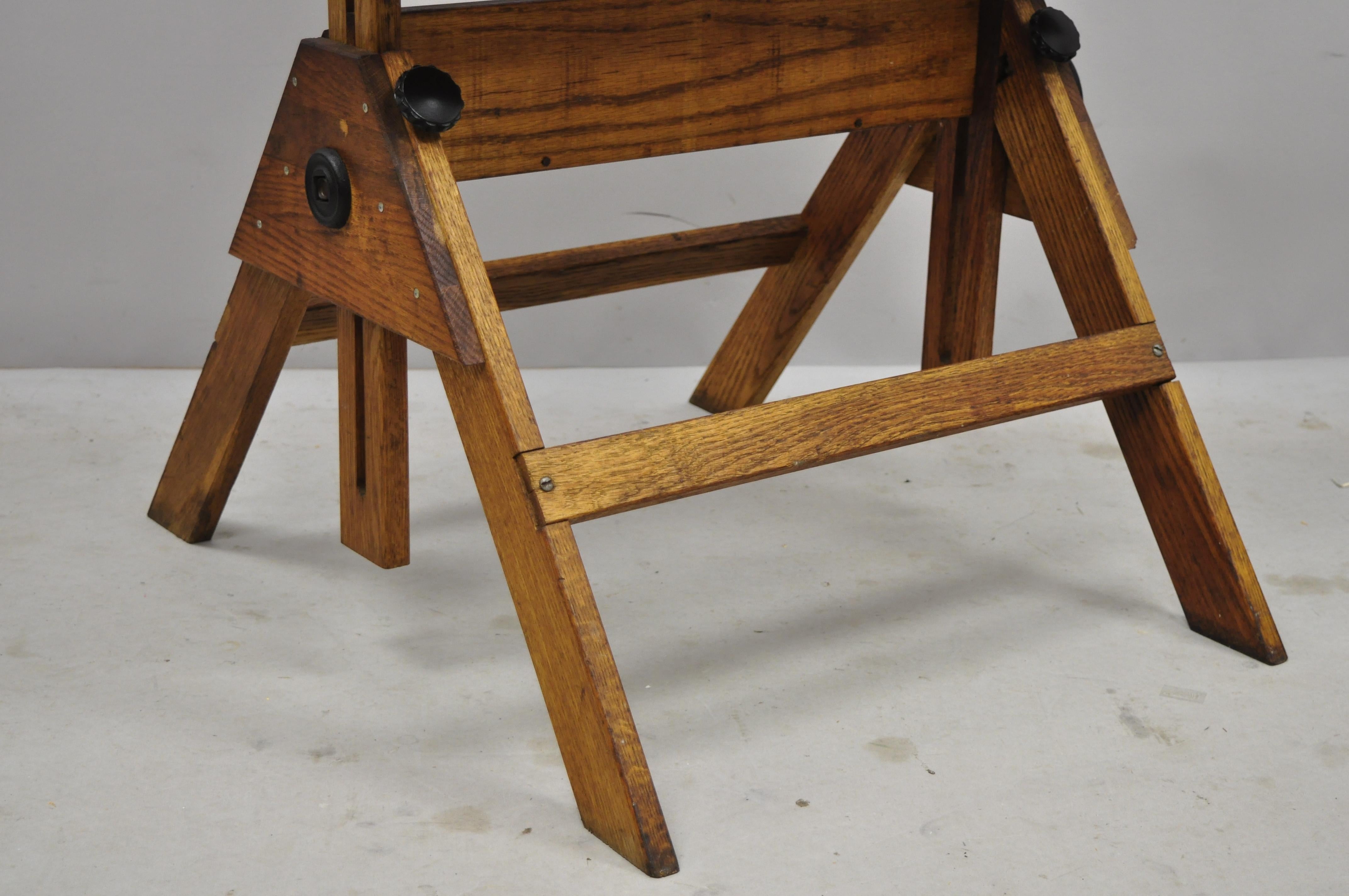 20th Century Oakwood and Cast Iron Adjustable Small Drafting Table Attributed to Hamilton