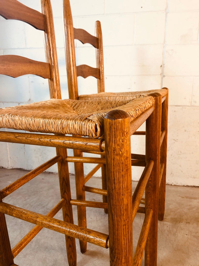 Vintage Oakwood Bar Stool with Rush Seats, Pair at 1stDibs oakwood