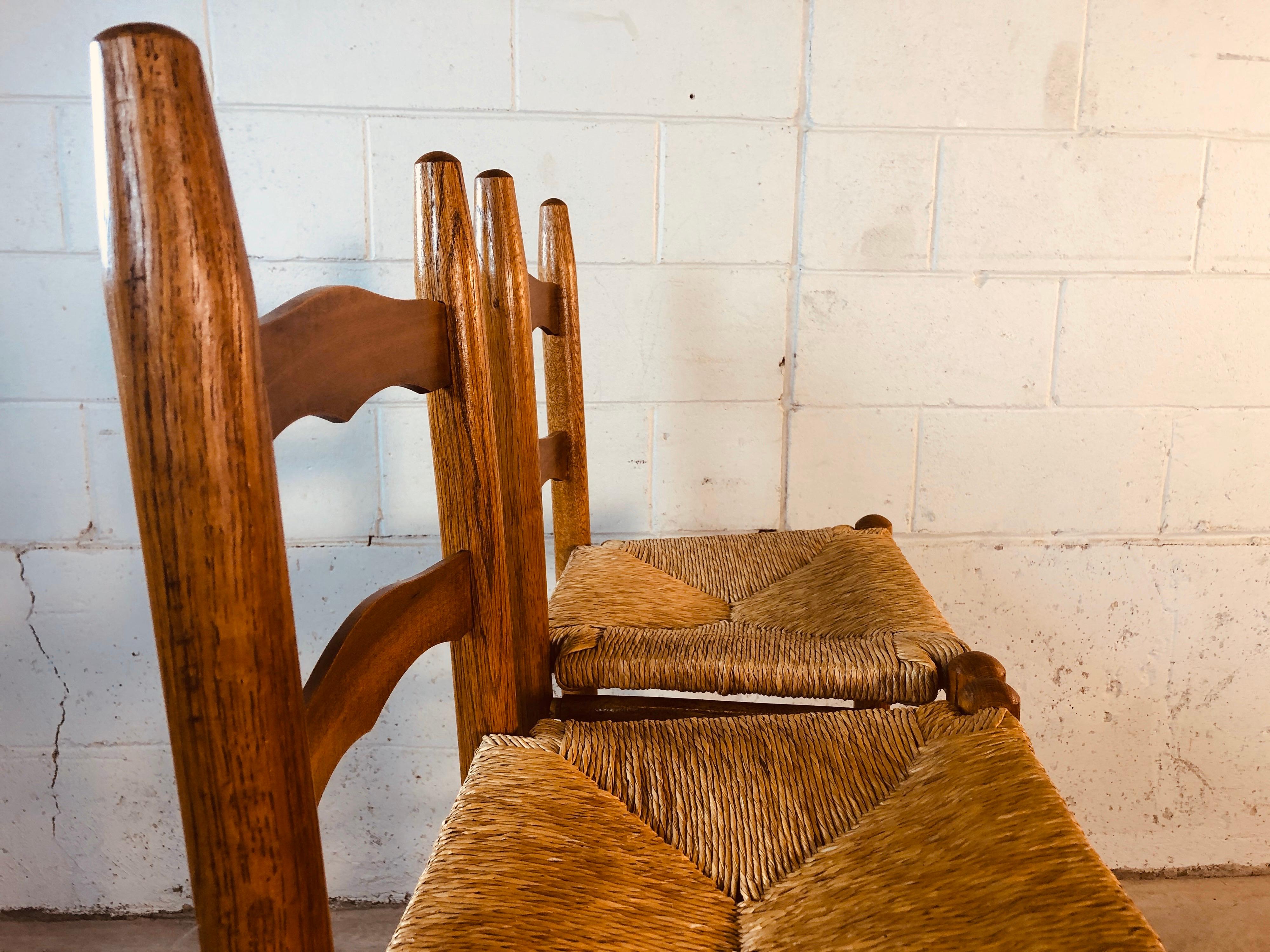 Vintage Eichenholz Barhocker mit Rush Sitze:: Paar 5