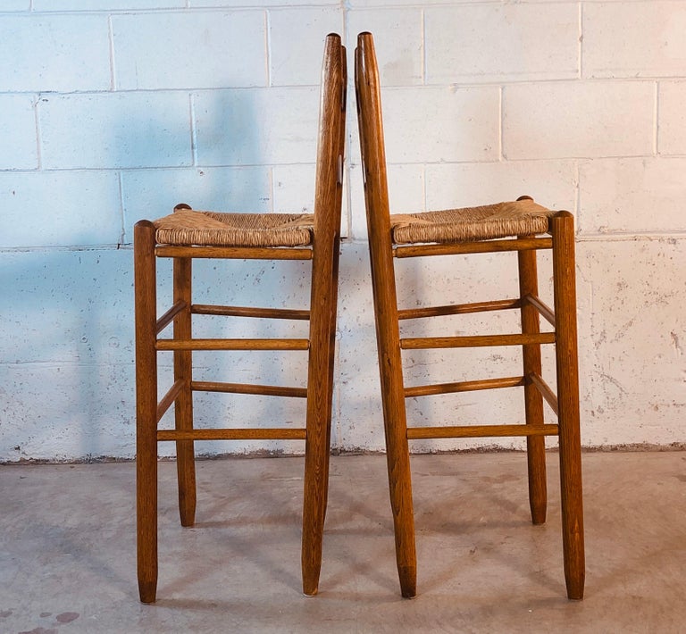 Vintage Oakwood Bar Stool with Rush Seats, Pair at 1stDibs oakwood