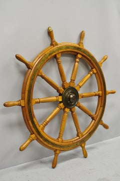 Vintage Oak Wood & Brass, Nautical Captains Ship Wheel